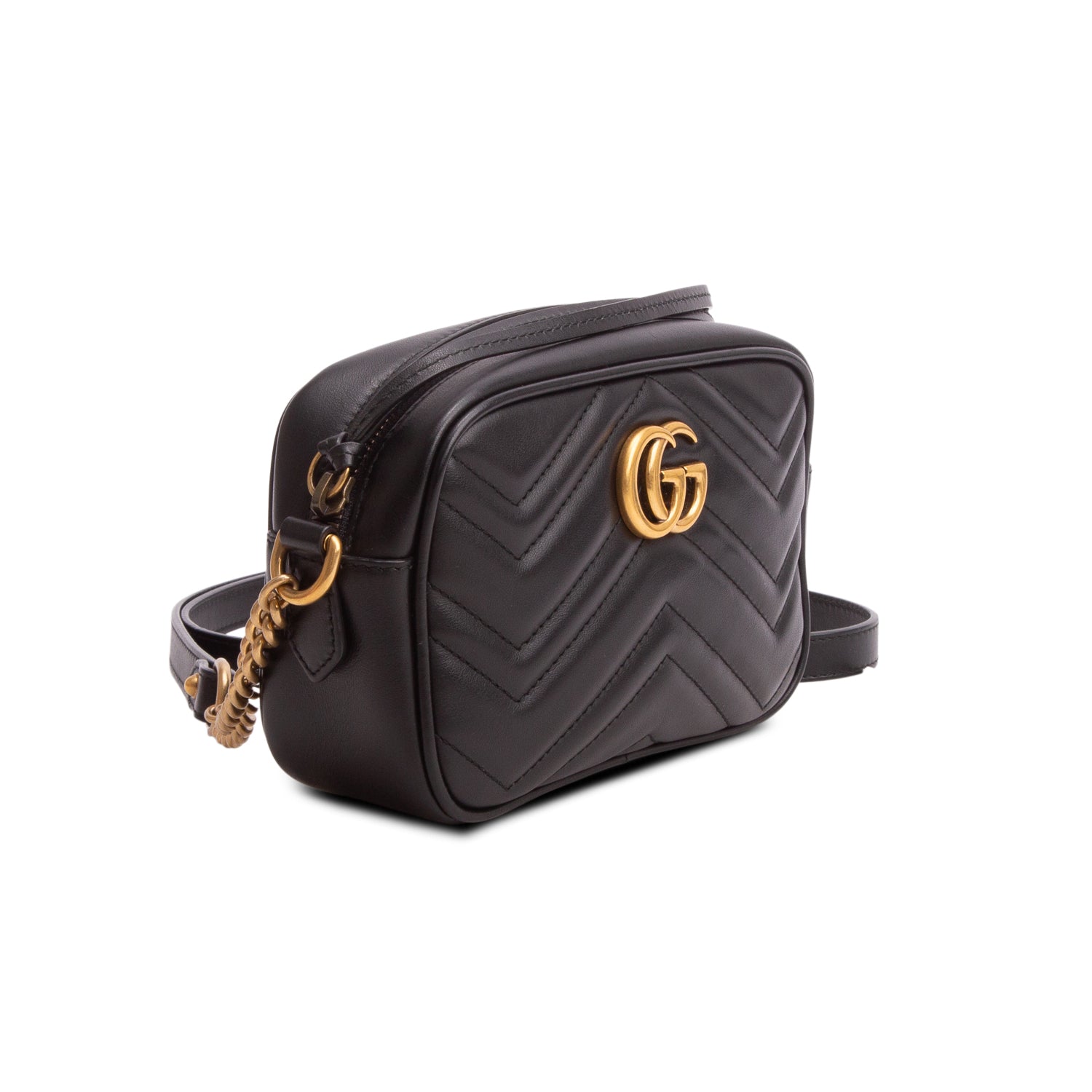 Gucci Black Calfskin Matelasse Mini GG Marmont Camera Bag w/ Box