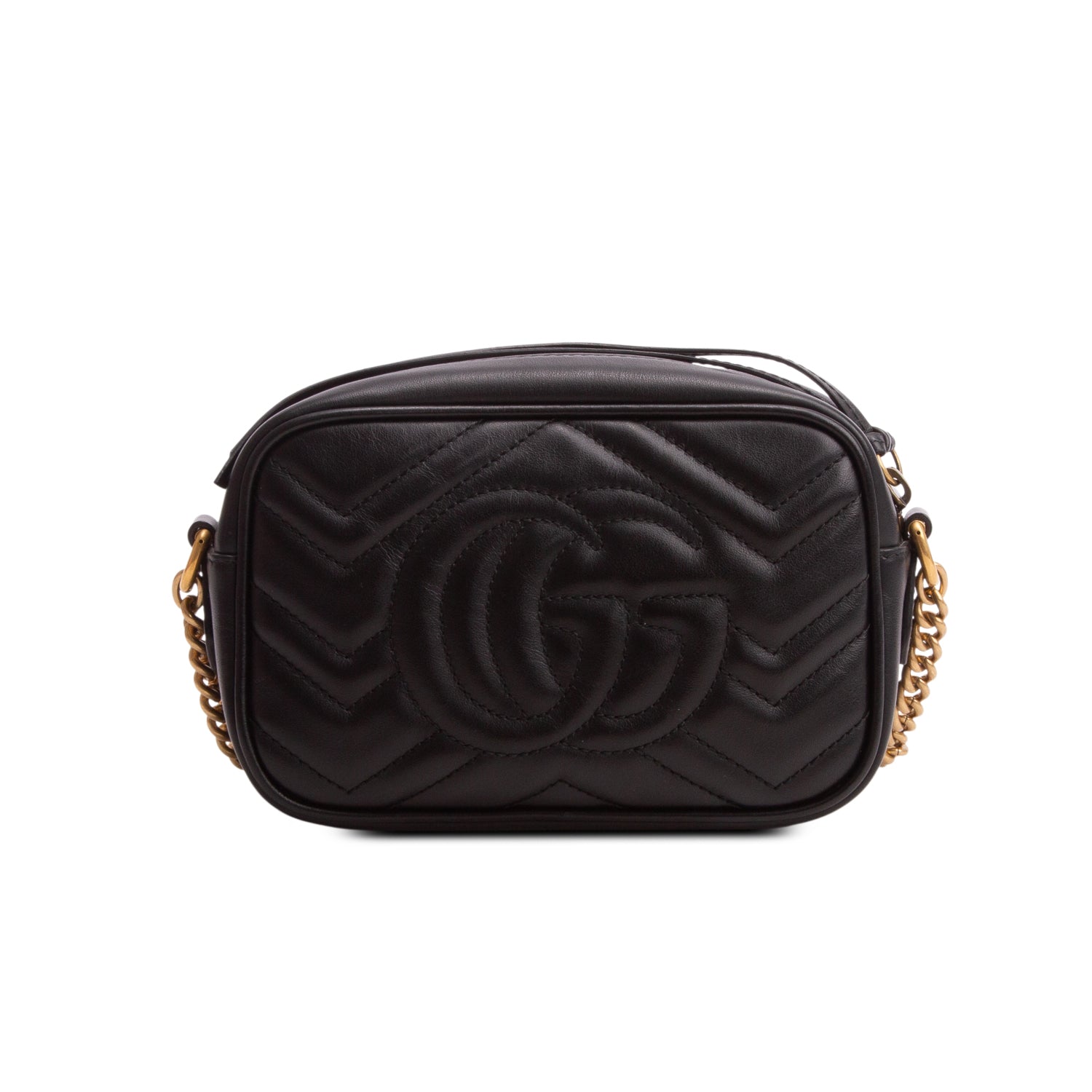 Gucci Black Calfskin Matelasse Mini GG Marmont Camera Bag w/ Box