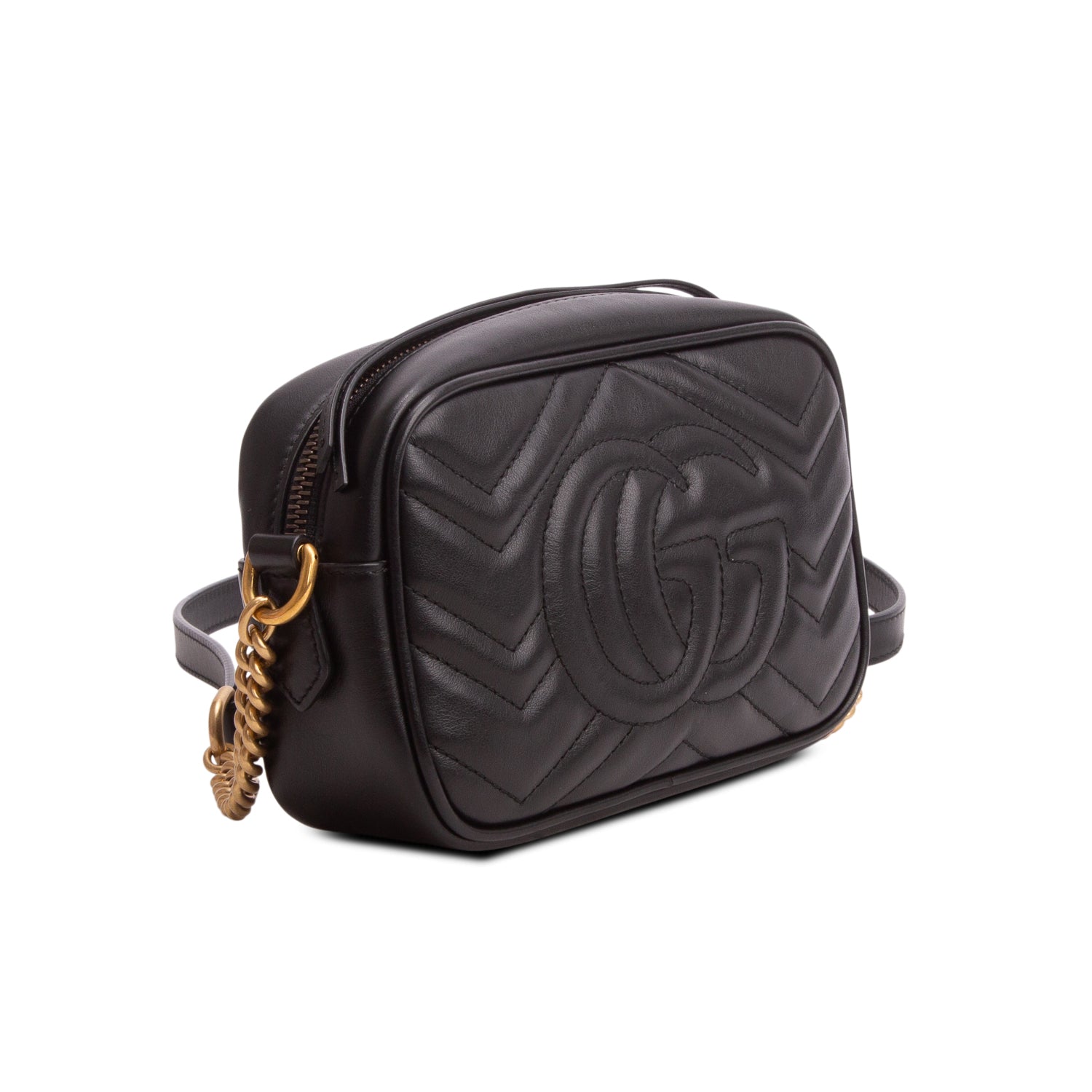 Gucci Black Calfskin Matelasse Mini GG Marmont Camera Bag w/ Box
