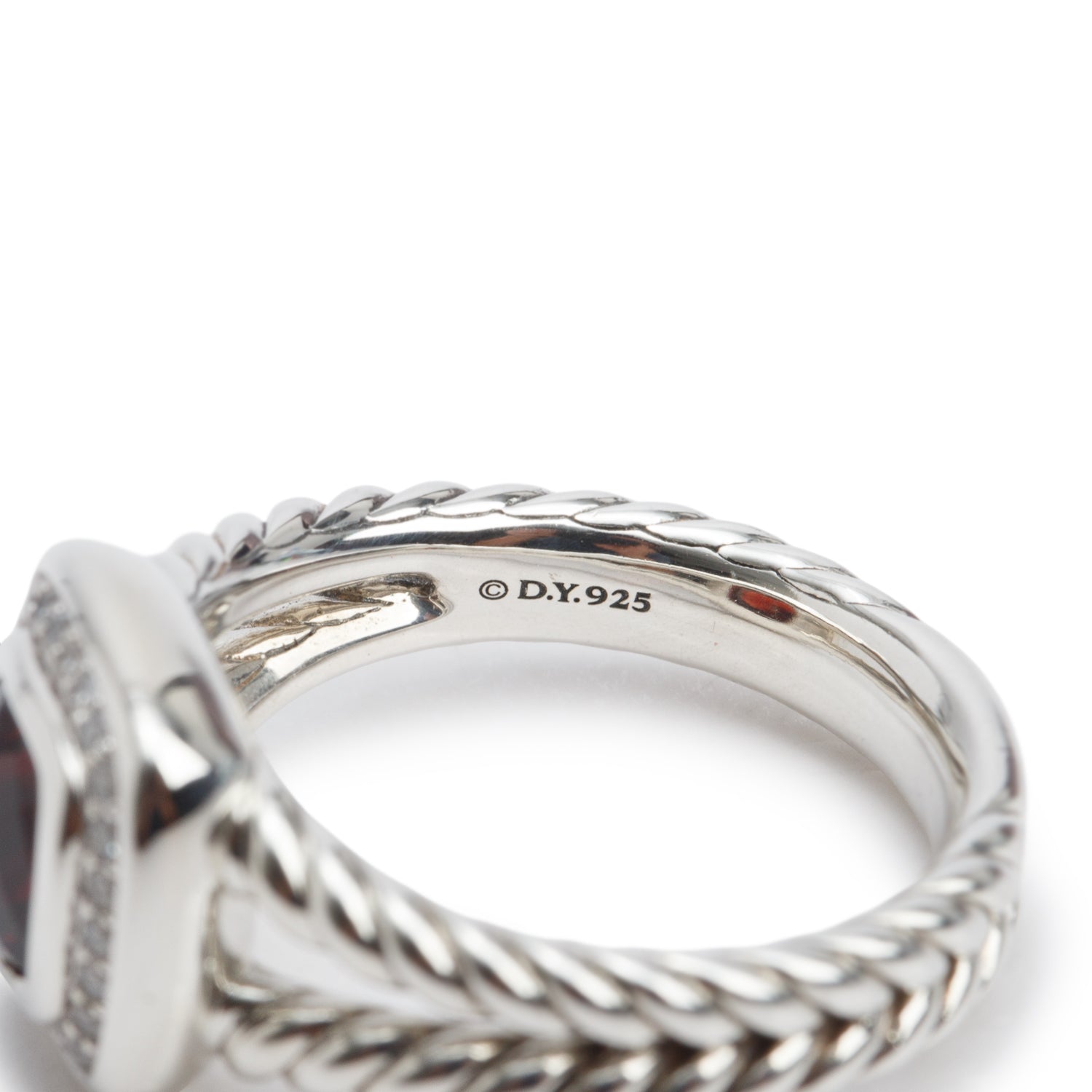 David Yurman Sterling Silver Petite Albion Ring with Garnet & Diamonds, Size 7