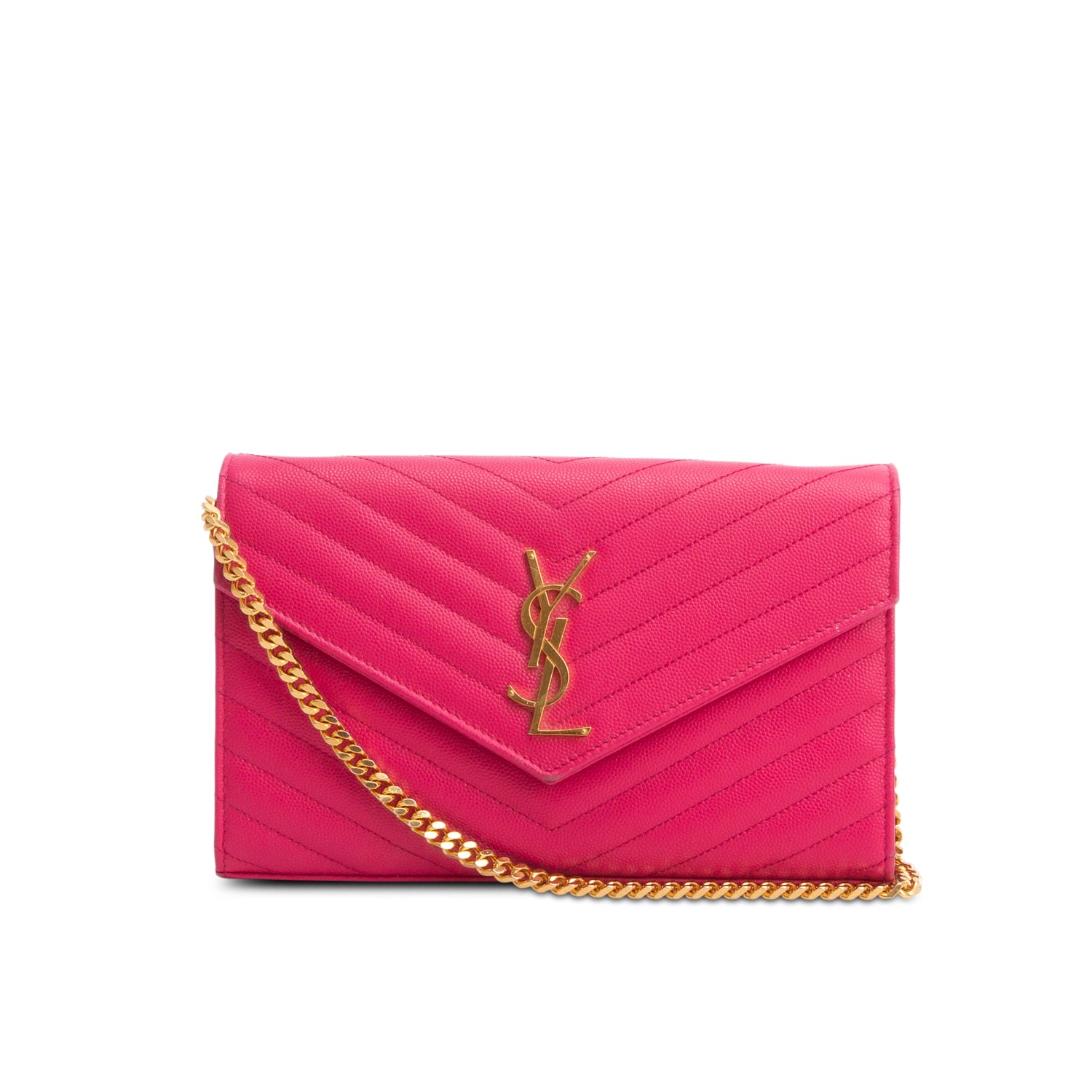 Saint Laurent Pink Grain De Poudre Chevron Cassandre Envelope Chain Wallet