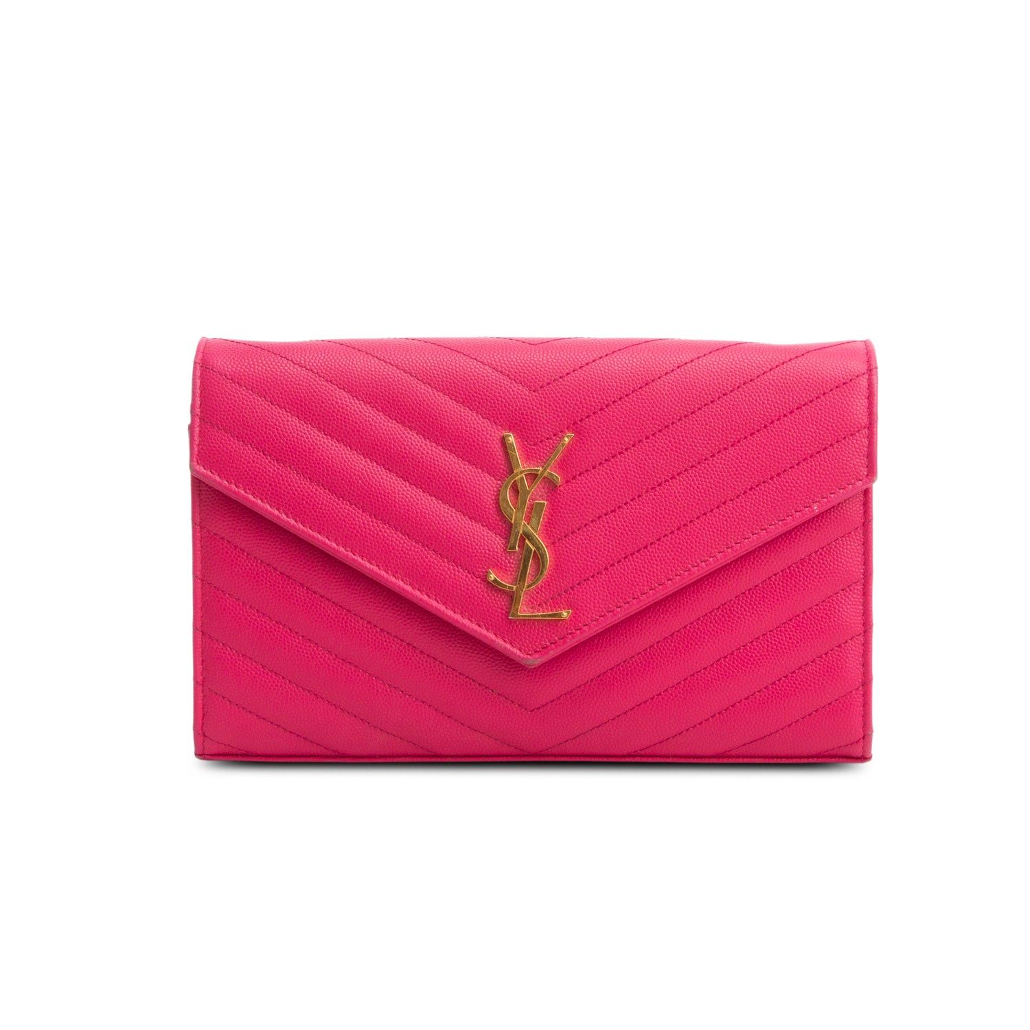 Saint Laurent Pink Grain De Poudre Chevron Cassandre Envelope Chain Wallet