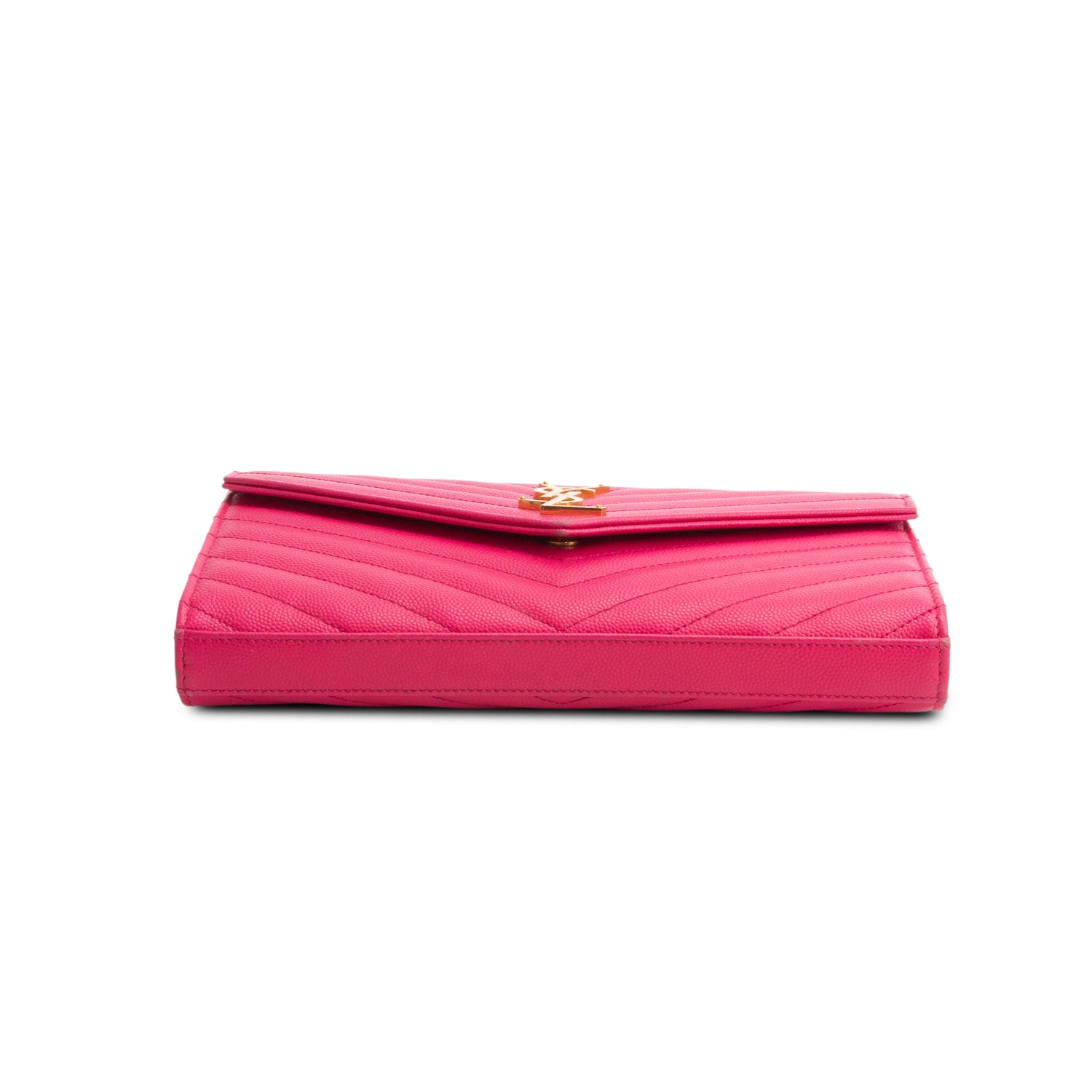 Saint Laurent Pink Grain De Poudre Chevron Cassandre Envelope Chain Wallet
