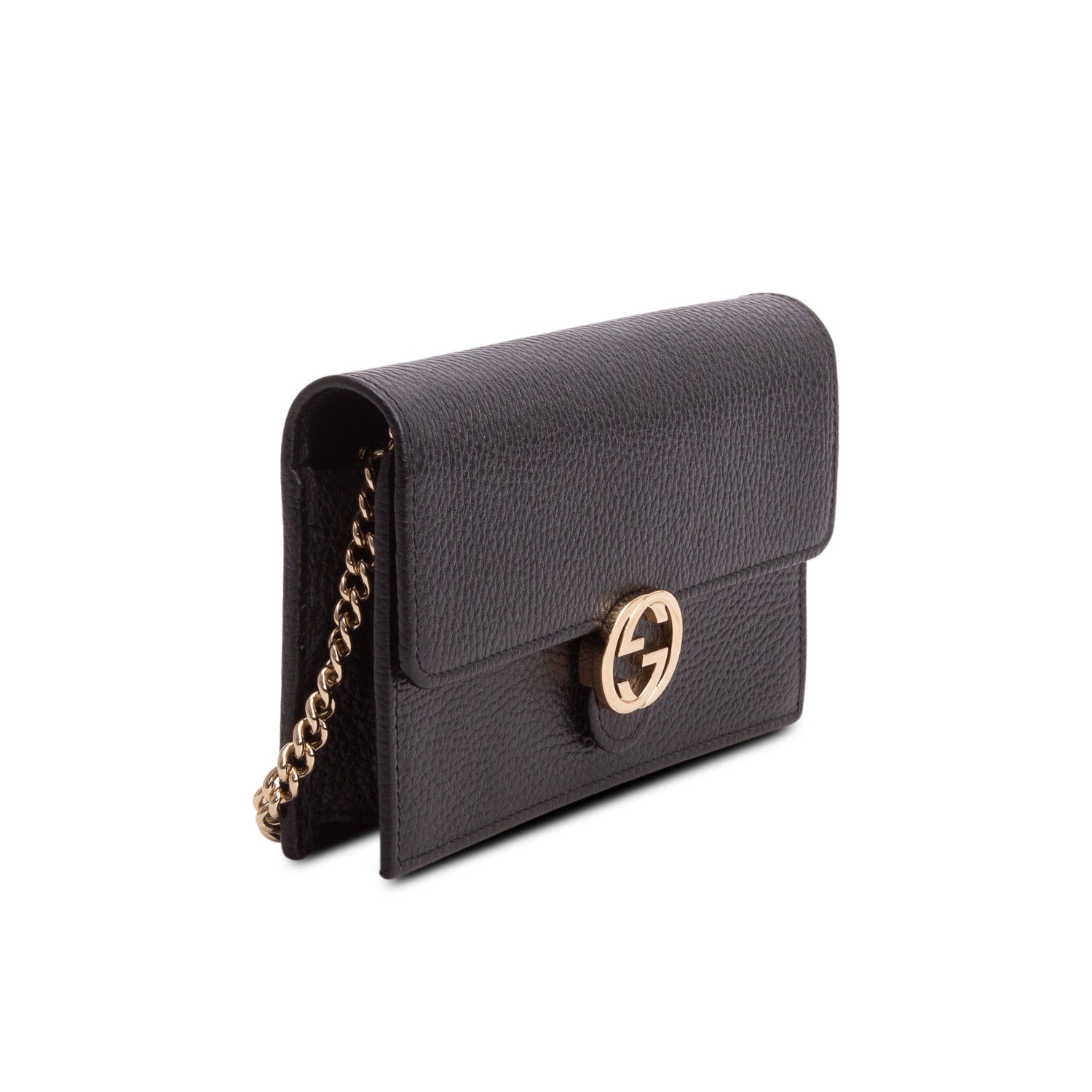 Gucci Black Dollar Calfskin Leather Interlocking G Chain Wallet
