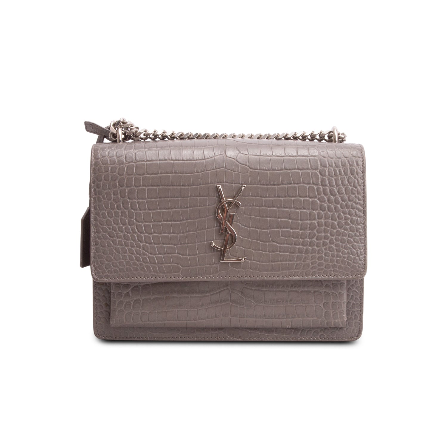 Saint Laurent Grey Croc Embossed Calfskin Medium Sunset Bag