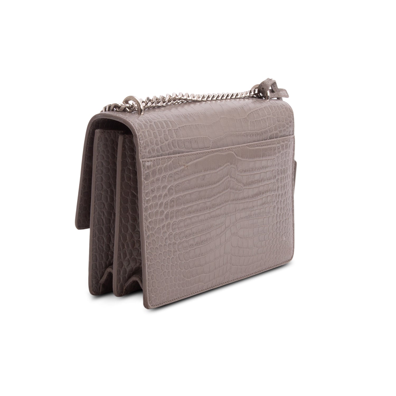 Saint Laurent Grey Croc Embossed Calfskin Medium Sunset Bag