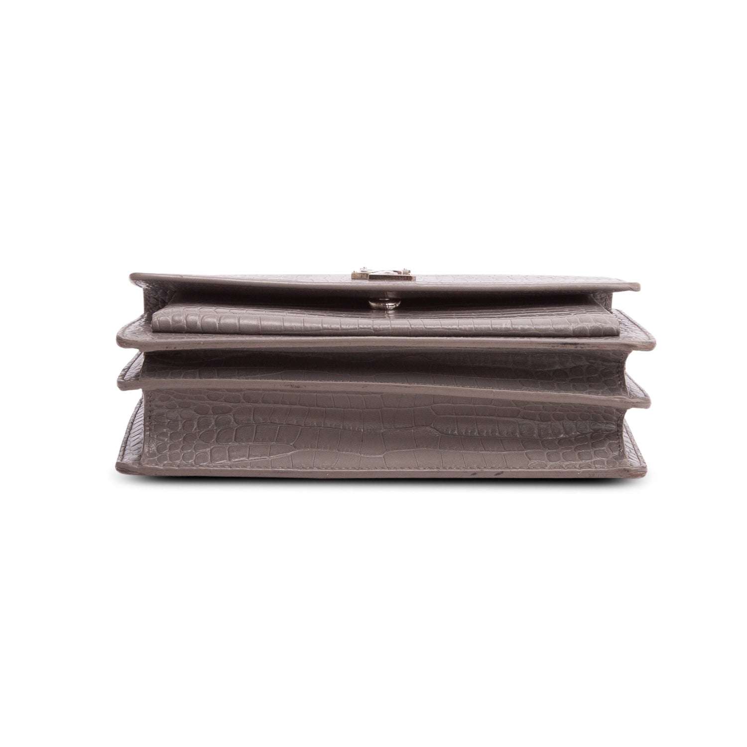 Saint Laurent Grey Croc Embossed Calfskin Medium Sunset Bag