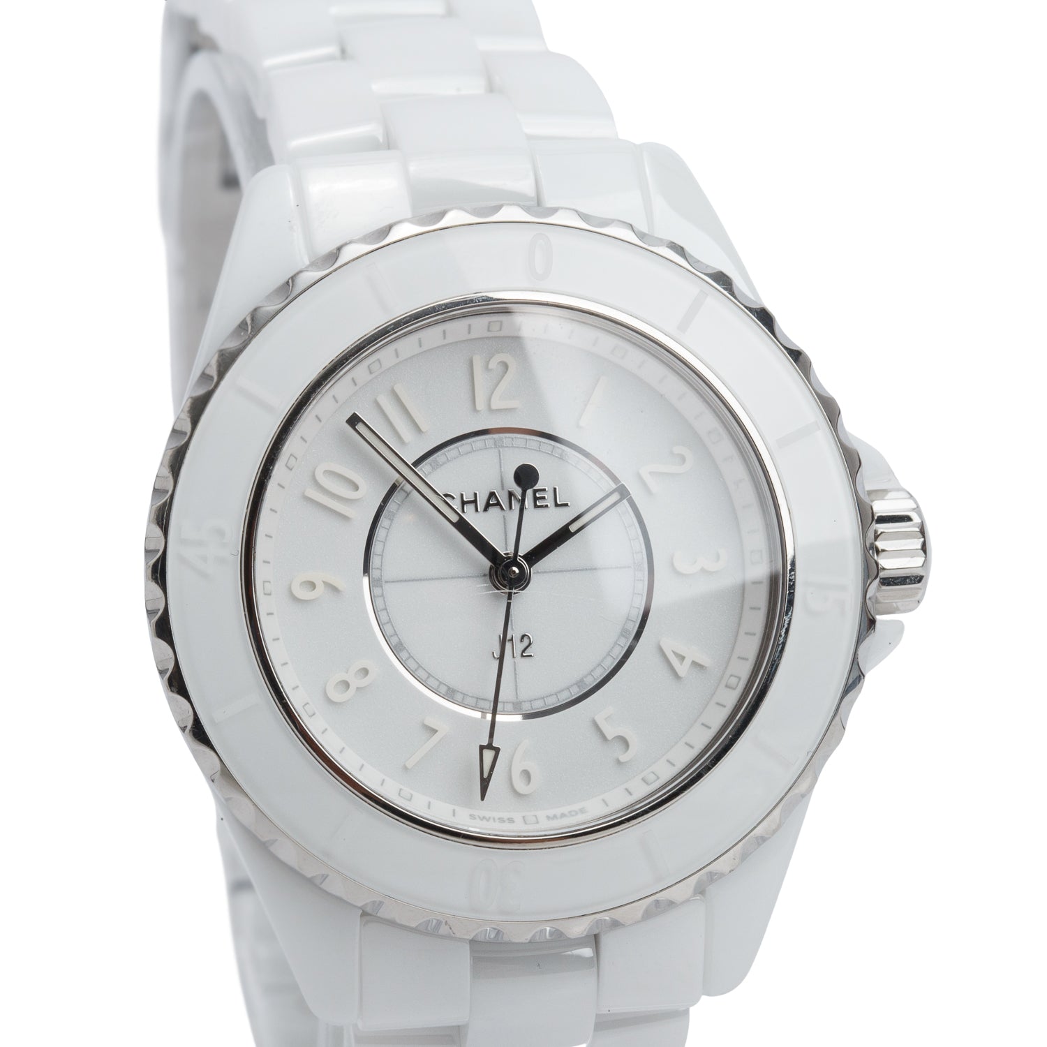 Chanel Limited Edition Stainless Steel & White Ceramic 33 MM J12 Phantom Quartz Watch w/ Box