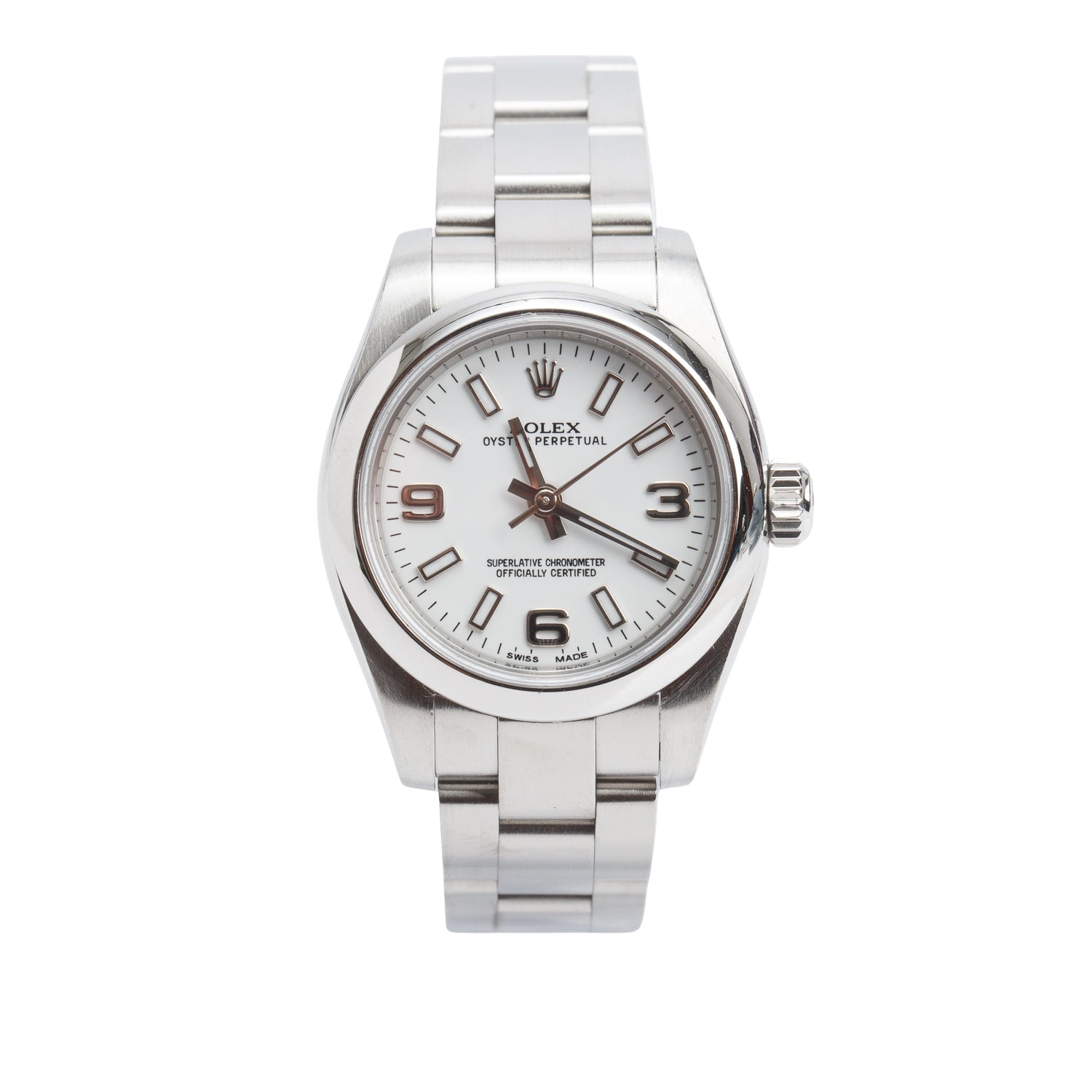 Rolex Stainless Steel Oyster Perpetual 26 MM Automatic Watch White Dial 176200 w/ Box & Papers
