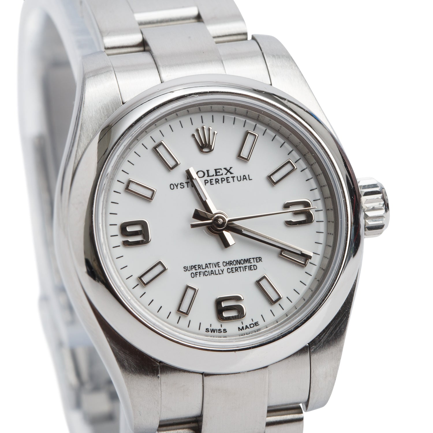 Rolex Stainless Steel Oyster Perpetual 26 MM Automatic Watch White Dial 176200 w/ Box & Papers
