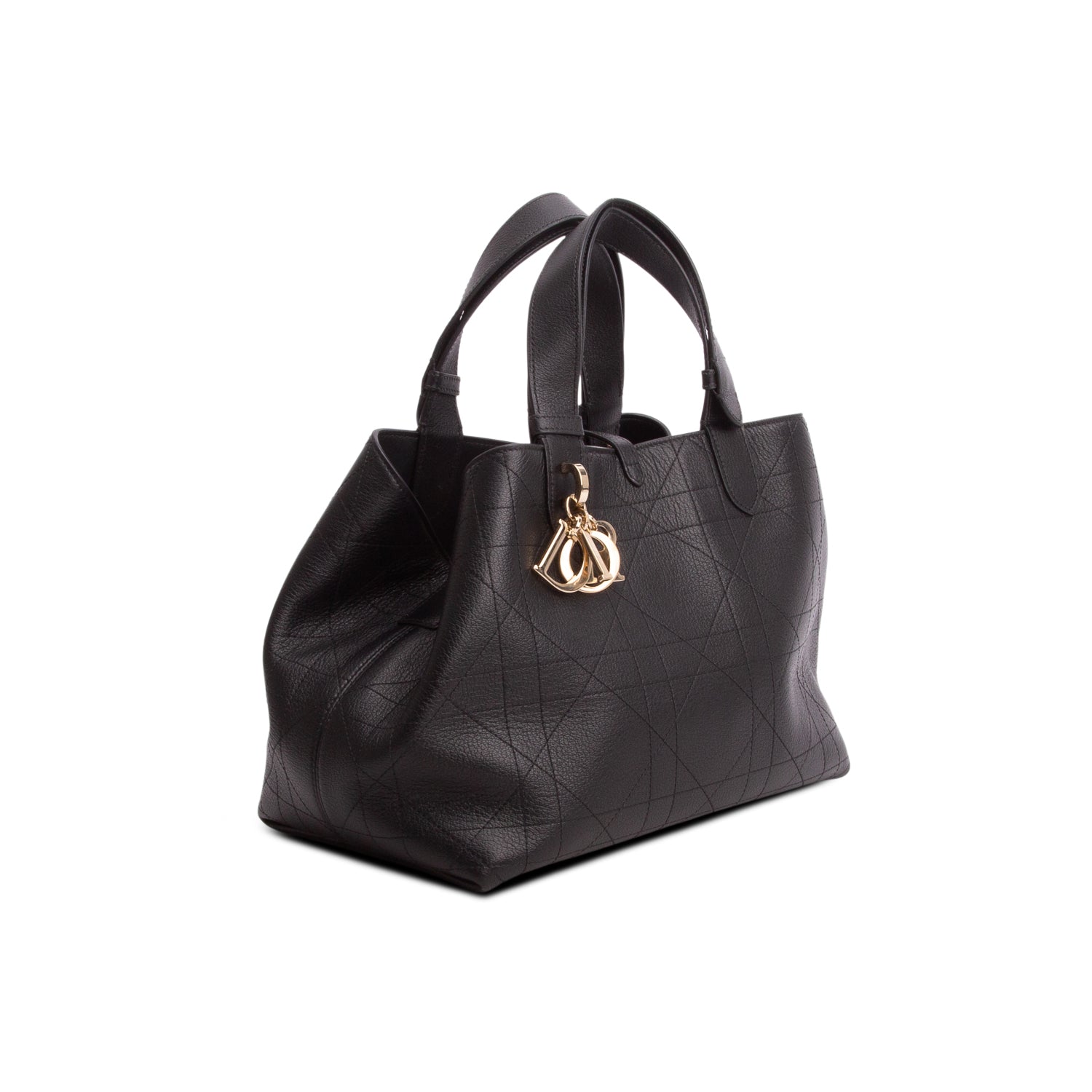 Christian Dior 2025 Black Calfskin Macrocannage Medium Toujours Vertical Tote w/ Pouch