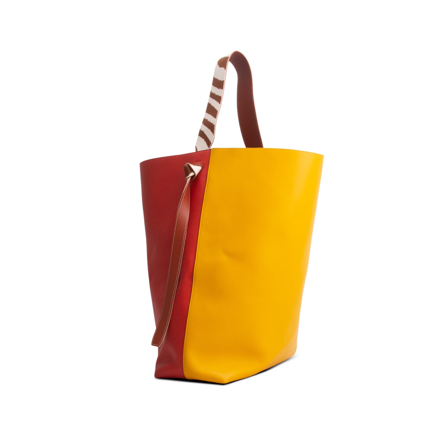 Celine Yellow/Red Shiny Smooth Calfskin Zebra Printed Oversized Twisted Cabas Tote w/ Pouch