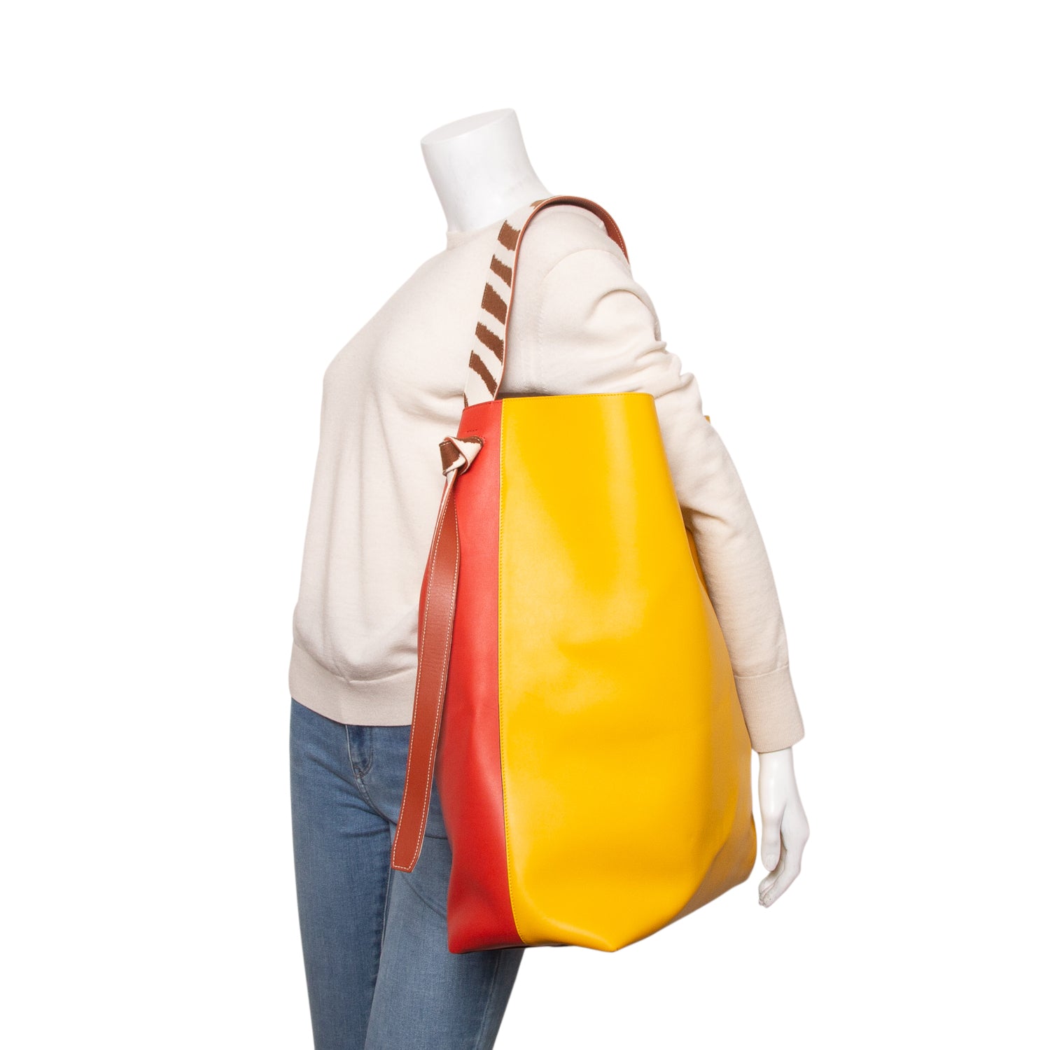 Celine Yellow/Red Shiny Smooth Calfskin Zebra Printed Oversized Twisted Cabas Tote w/ Pouch