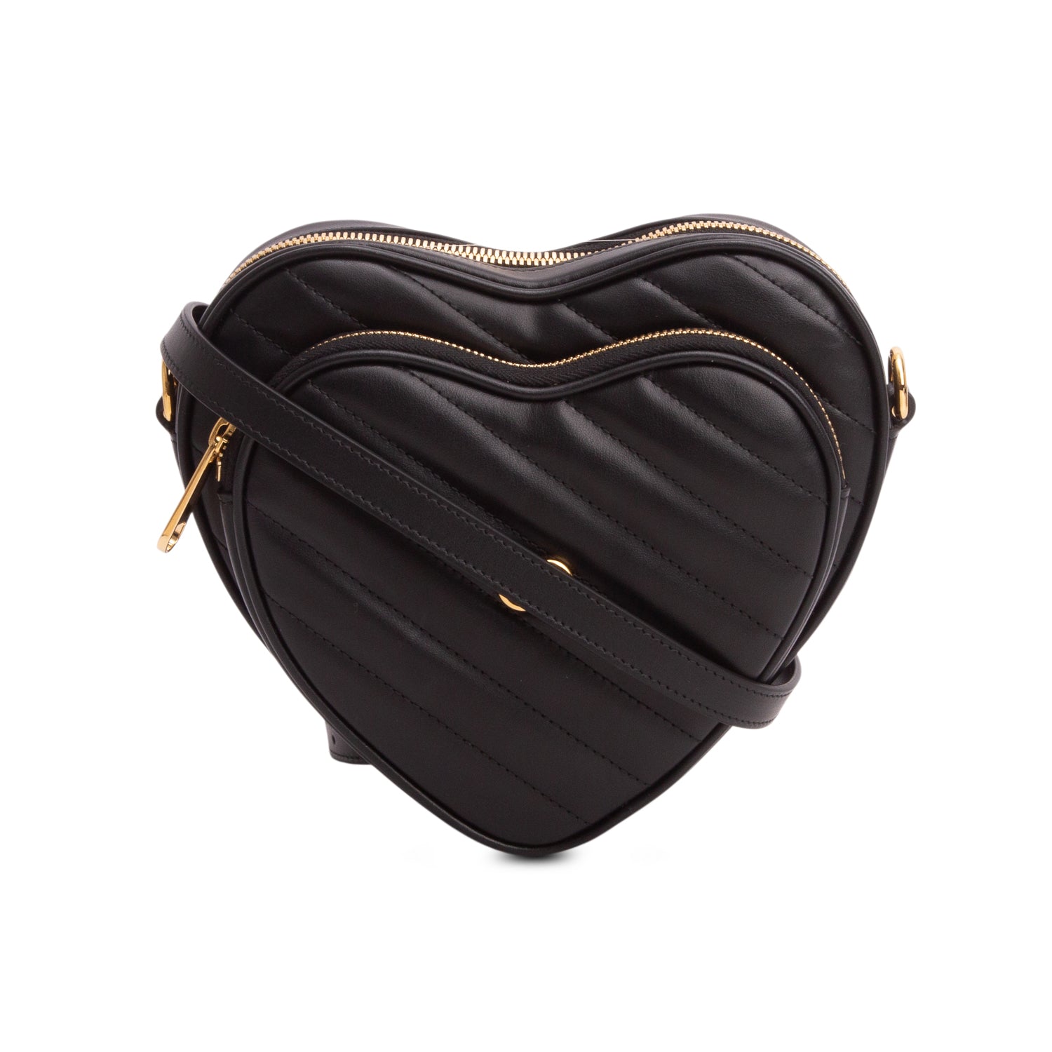 Gucci Black Calfskin Matelasse Diagonal Mini Interlocking G Heart Shoulder Bag