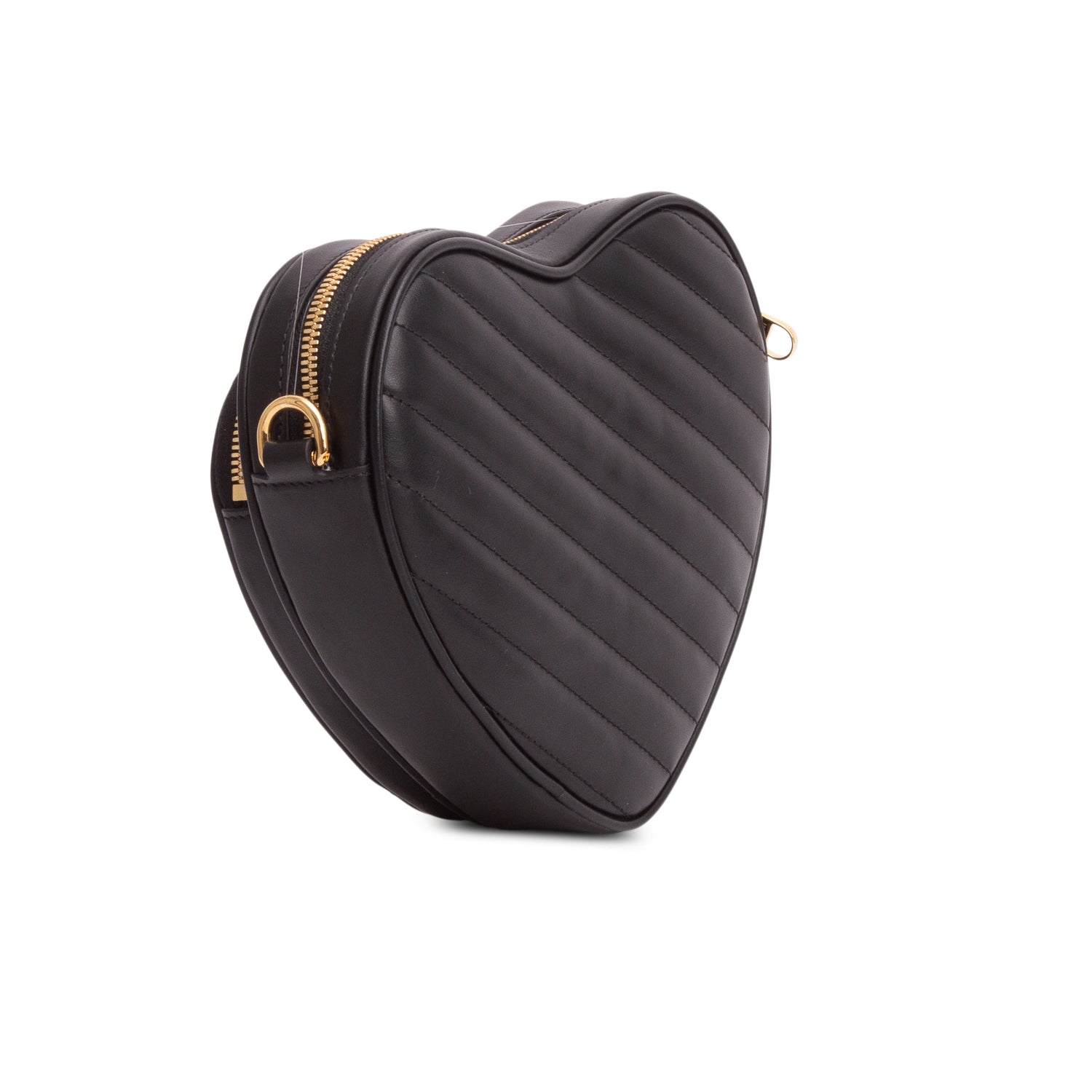 Gucci Black Calfskin Matelasse Diagonal Mini Interlocking G Heart Shoulder Bag