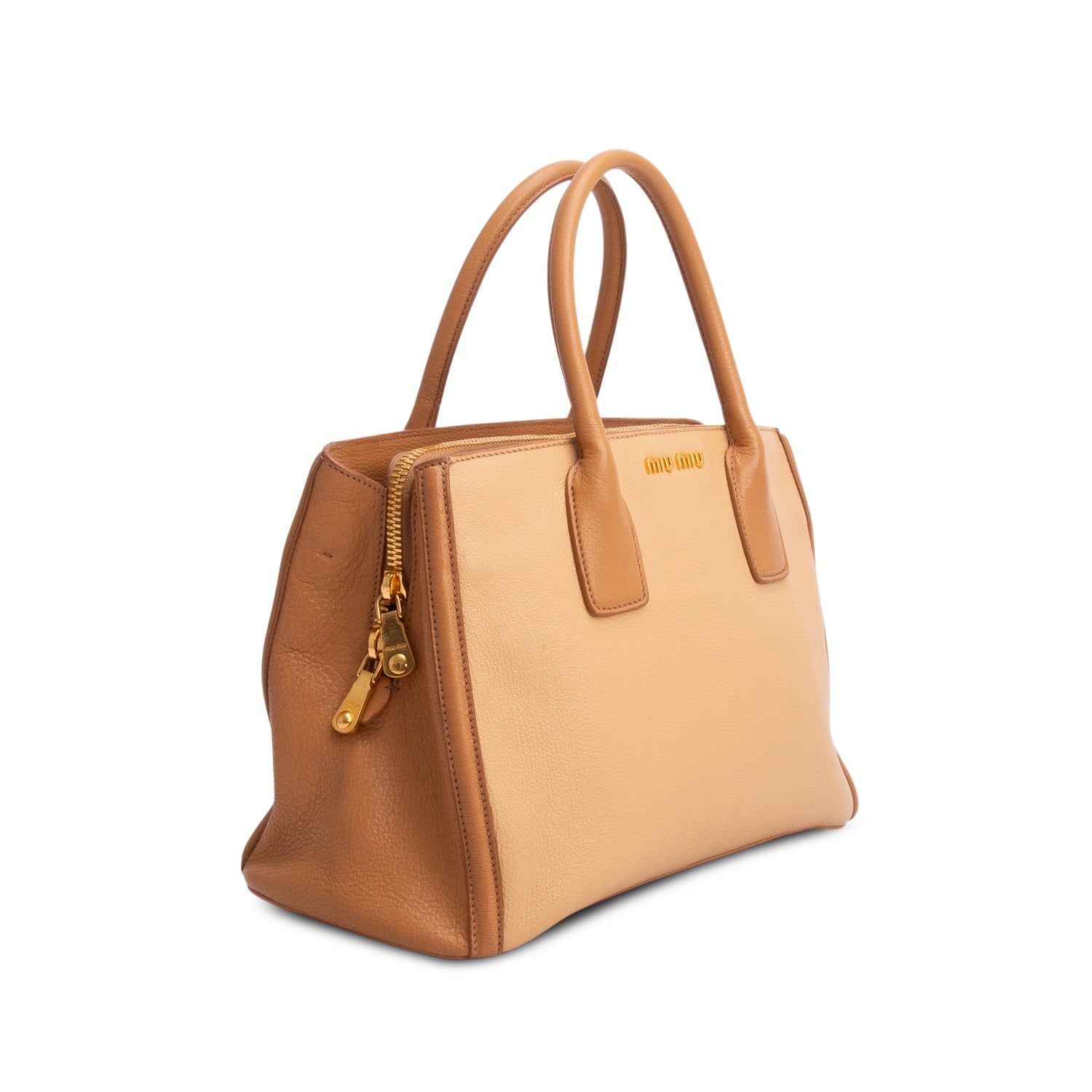 Miu Miu Brown Goatskin Madras Top Handle Bag