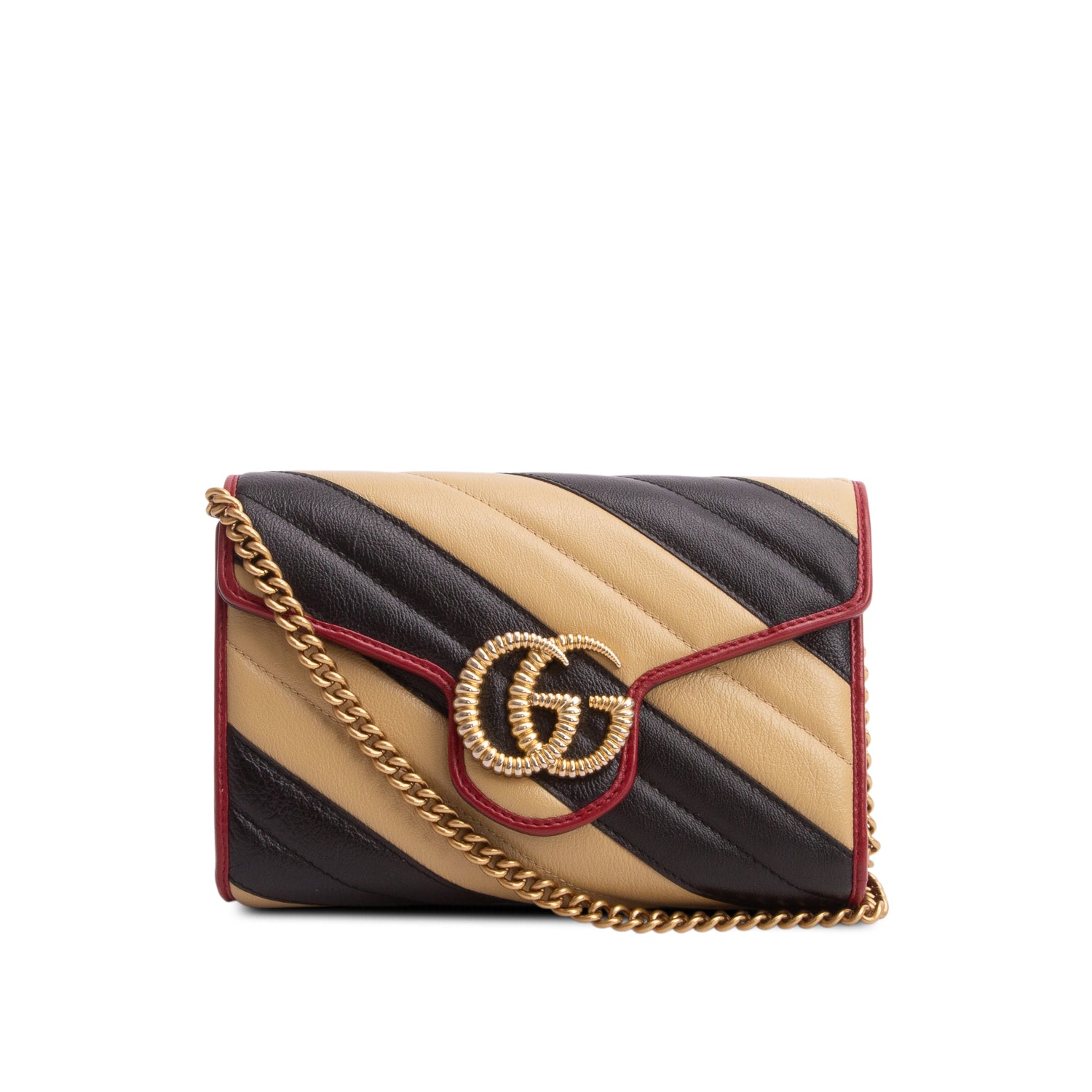 Gucci Beige/Black Leather GG Marmont Torchon Chain Wallet
