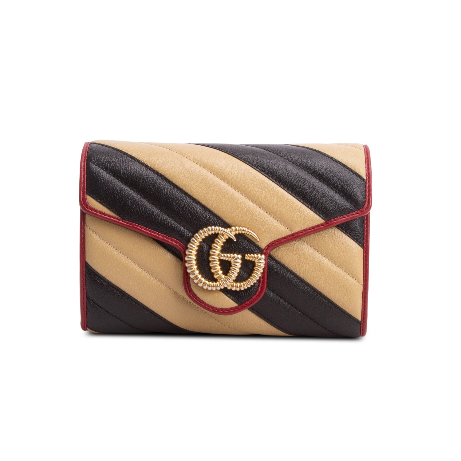 Gucci Beige/Black Leather GG Marmont Torchon Chain Wallet