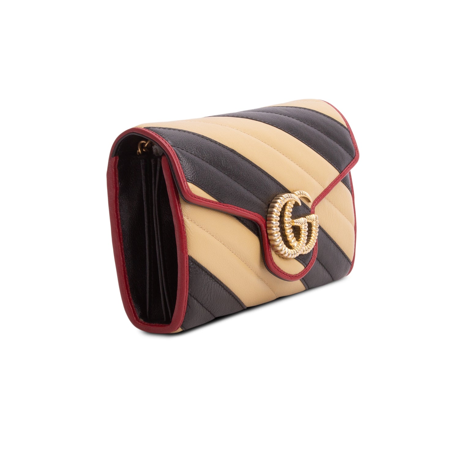 Gucci Beige/Black Leather GG Marmont Torchon Chain Wallet
