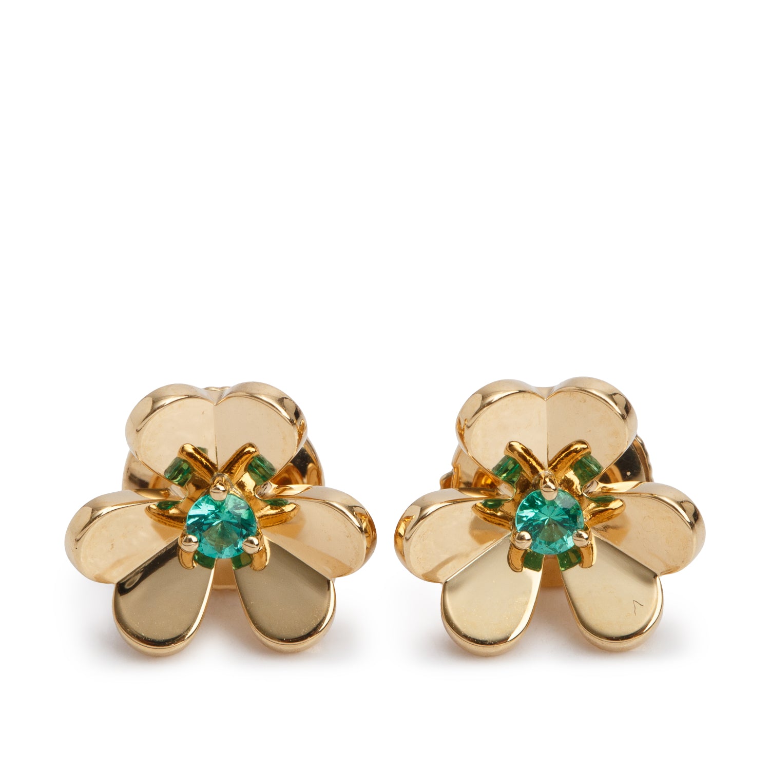 Van Cleef & Arpels 2026 18k Yellow Gold & Emerald Frivole Earrings, Mini Model w/ Box, Certificate & Receipt