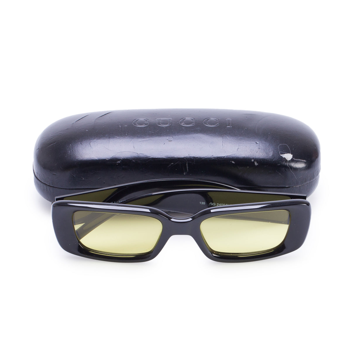 Gucci Vintage GG 2409/N/S Black Acetate Interlocking G Rectangle Sunglasses w/ Case