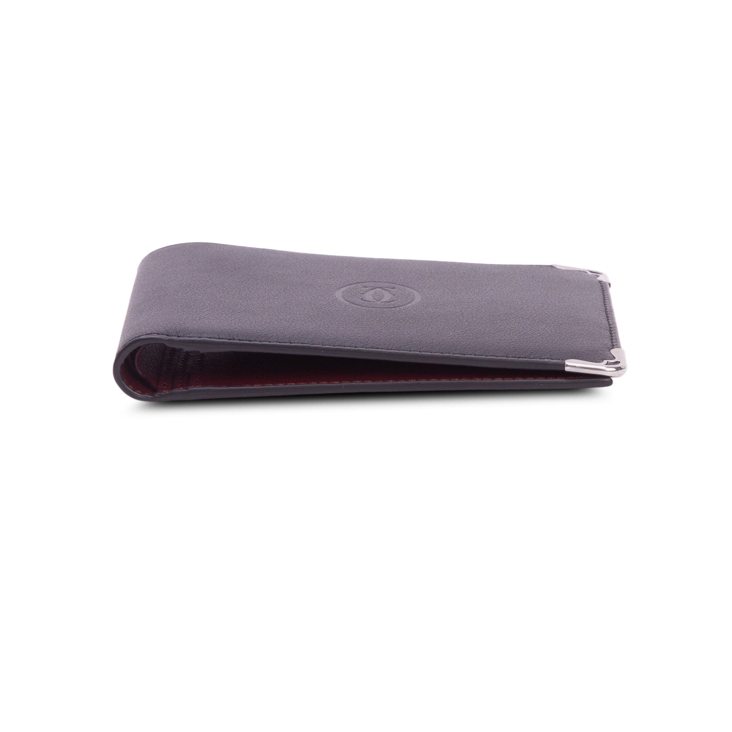 Cartier Black Calfskin Leather Palladium Finish Must De Cartier Bifold Wallet w/ Box