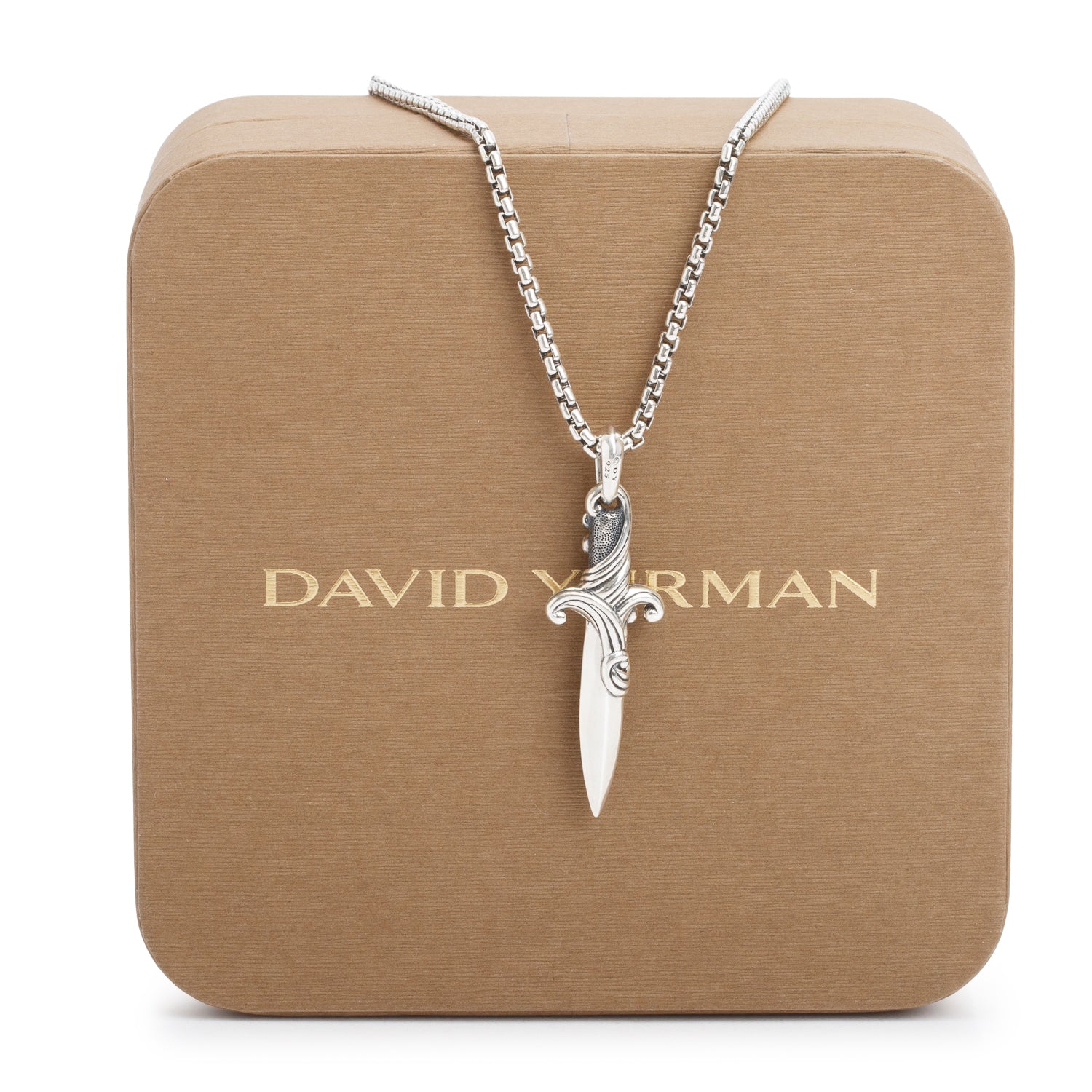David Yurman Sterling Silver Black Diamond 44 MM Waves Dagger Amulet Necklace w/ Box