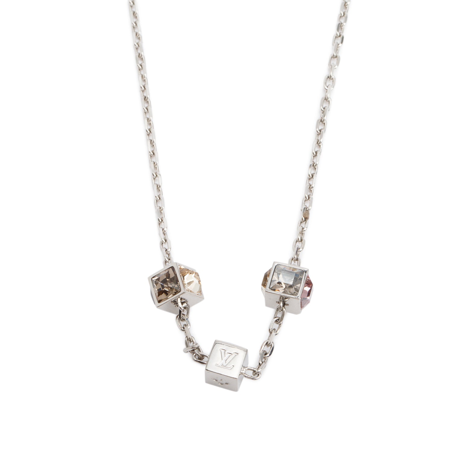 Louis Vuitton Palladium Plated Crystal Gamble Station Necklace