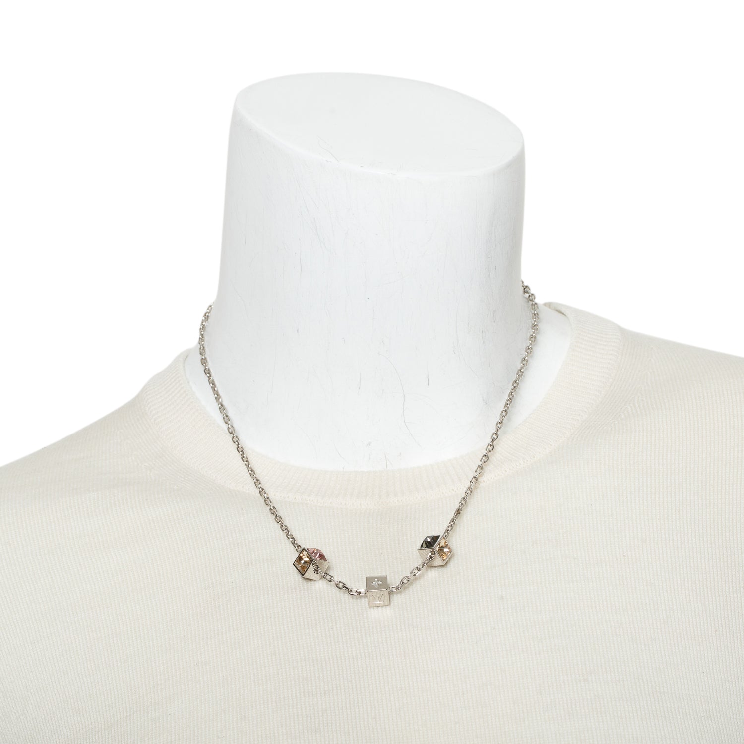 Louis Vuitton Palladium Plated Crystal Gamble Station Necklace