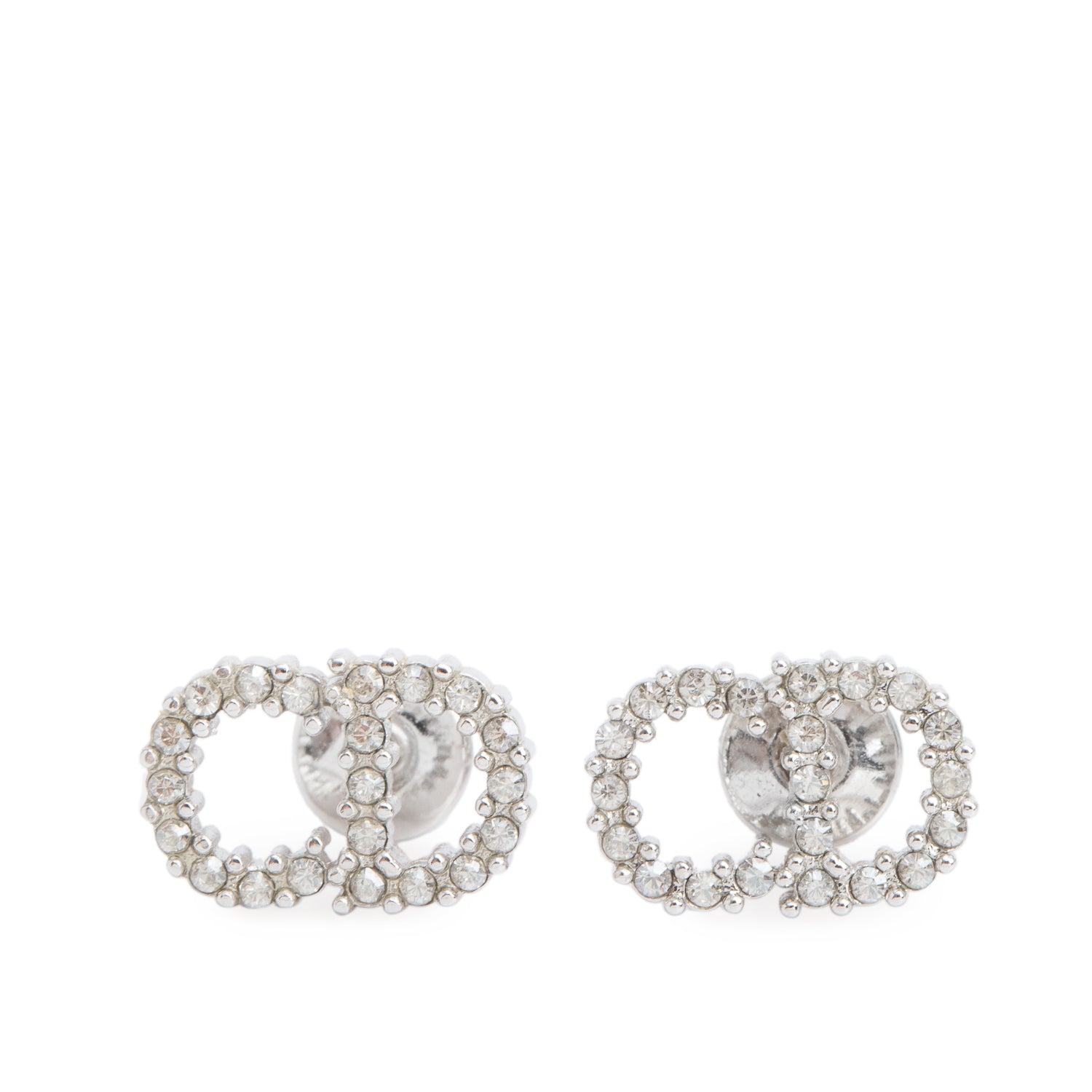 Christian Dior Silver-Tone Metal Signature CD Petit Stud Earrings w/ Box