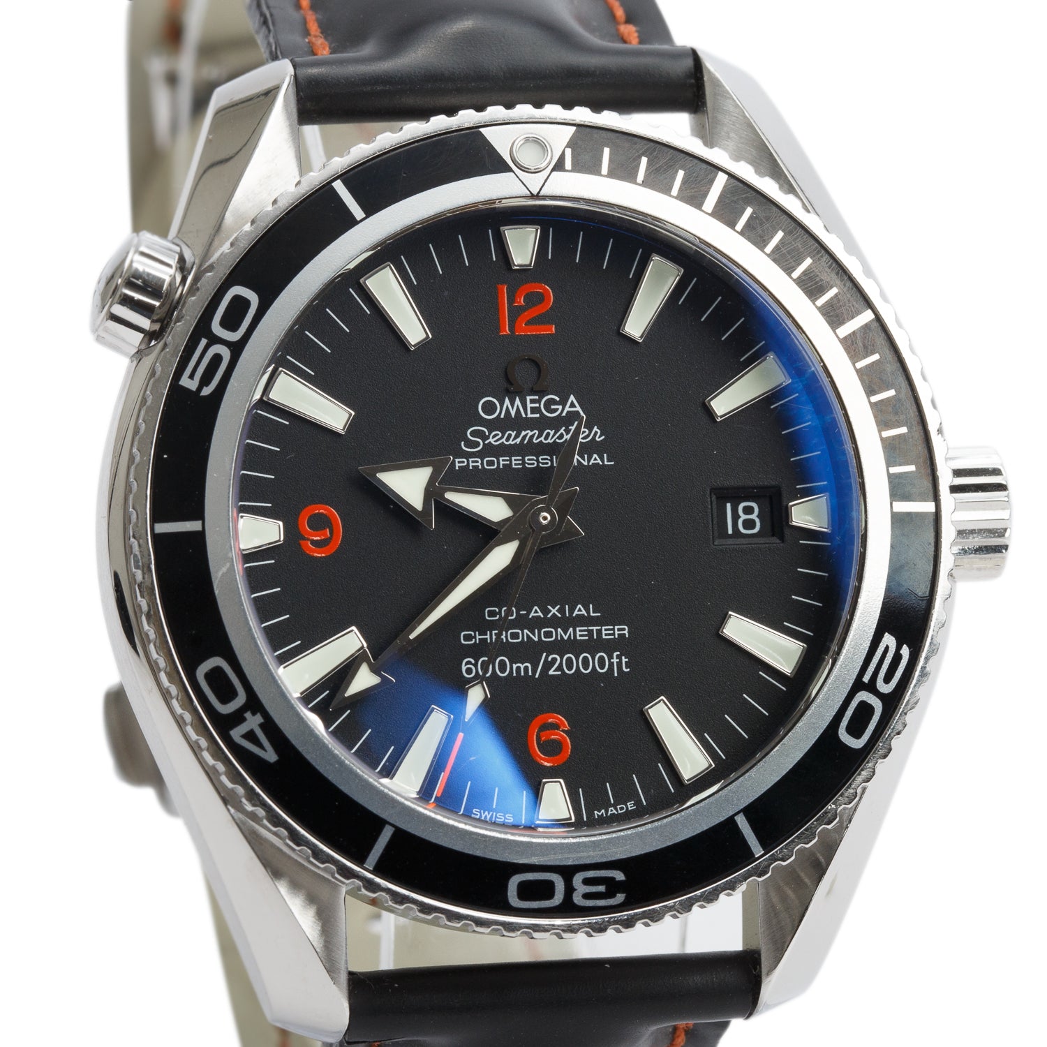 Omega Stainless Steel Seamaster Planet Ocean Co-Axial Chronometer 42 MM Automatic Watch Black Dial