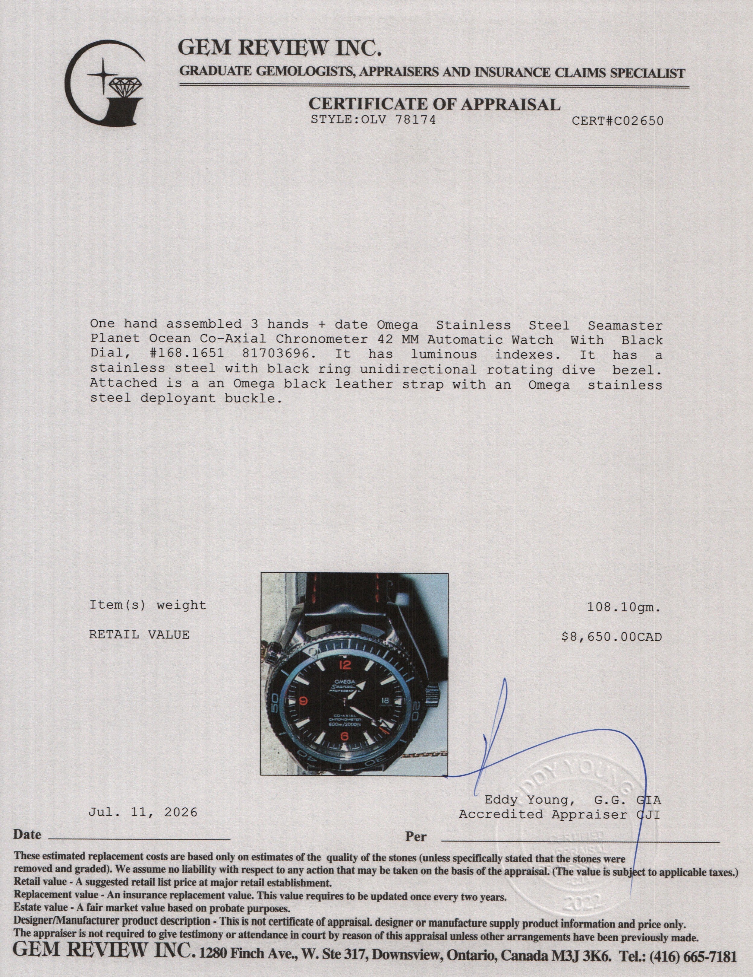 Omega Stainless Steel Seamaster Planet Ocean Co-Axial Chronometer 42 MM Automatic Watch Black Dial