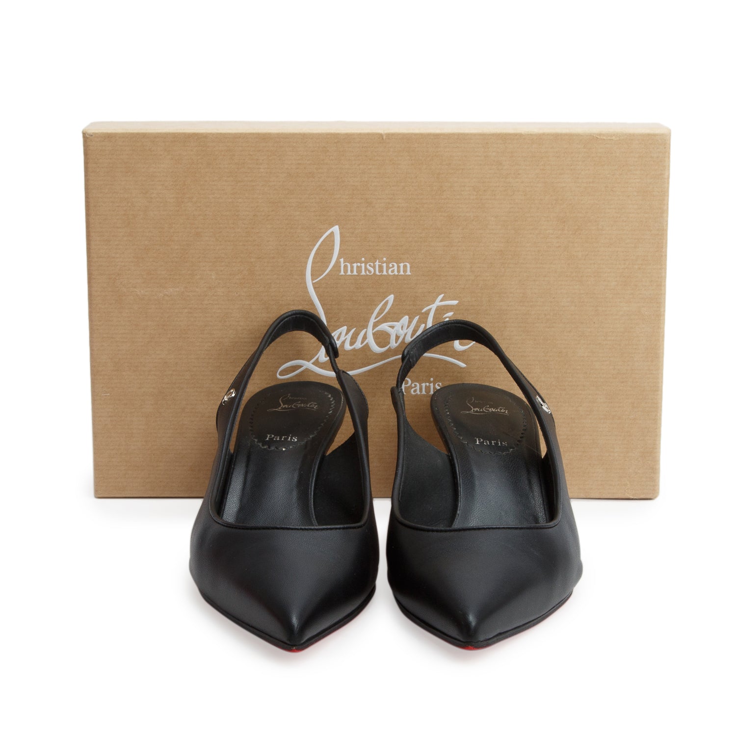 Christian Louboutin Black Leather Sporty Kate Sling 55 Pumps, Size 36 w/ Box