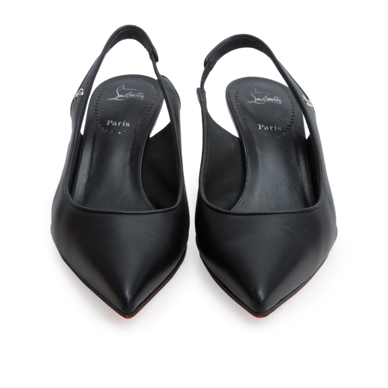 Christian Louboutin Black Leather Sporty Kate Sling 55 Pumps, Size 36 w/ Box
