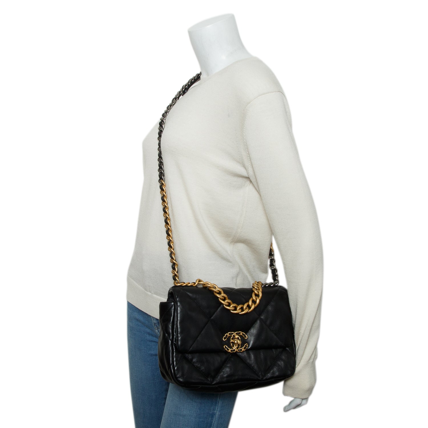 Chanel Black Lambskin Leather Medium 19 Flap Bag w/ Box