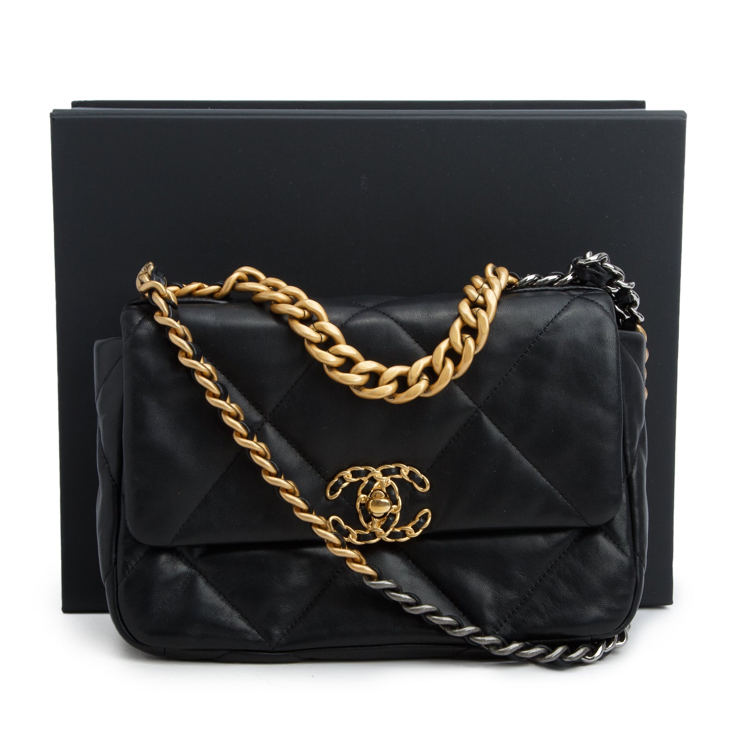 Chanel Black Lambskin Leather Medium 19 Flap Bag w/ Box