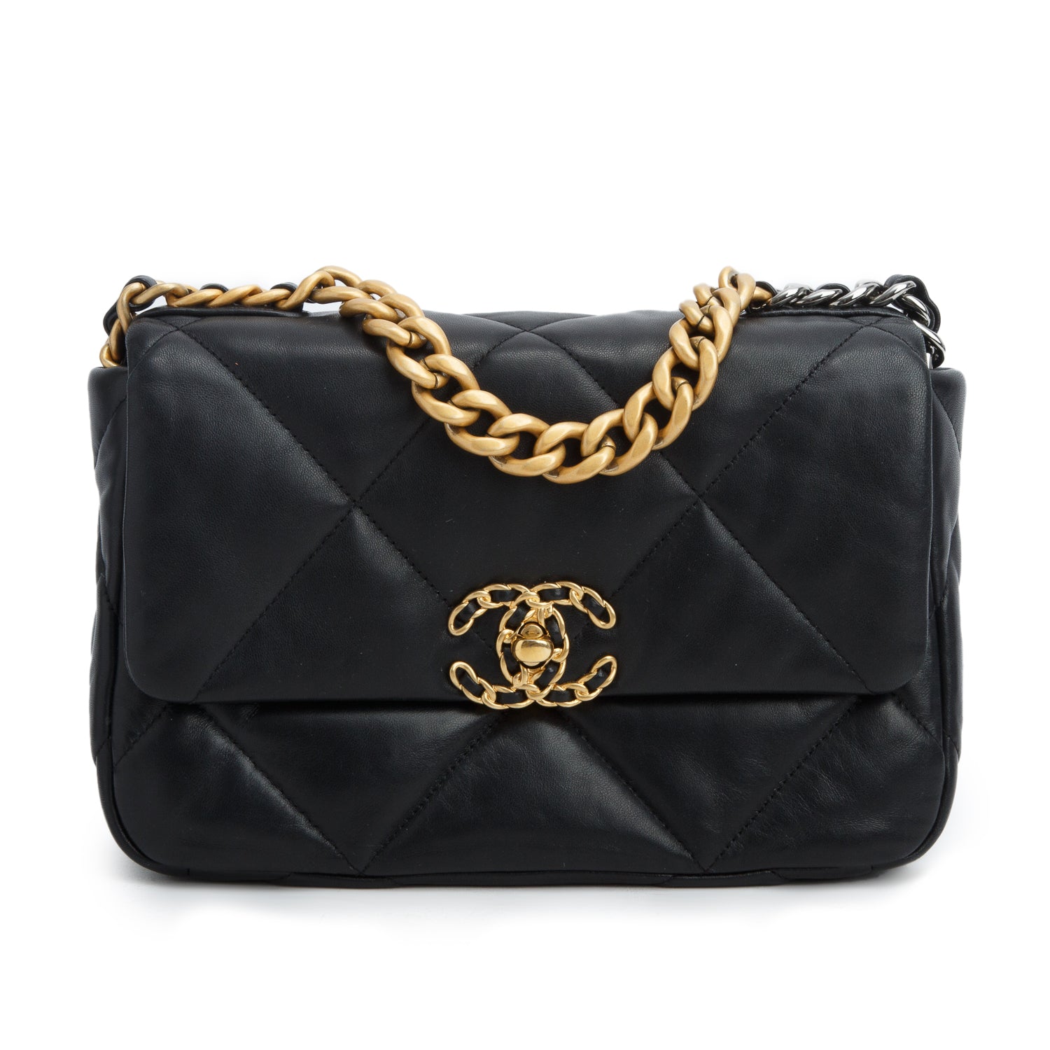 Chanel Black Lambskin Leather Medium 19 Flap Bag w/ Box