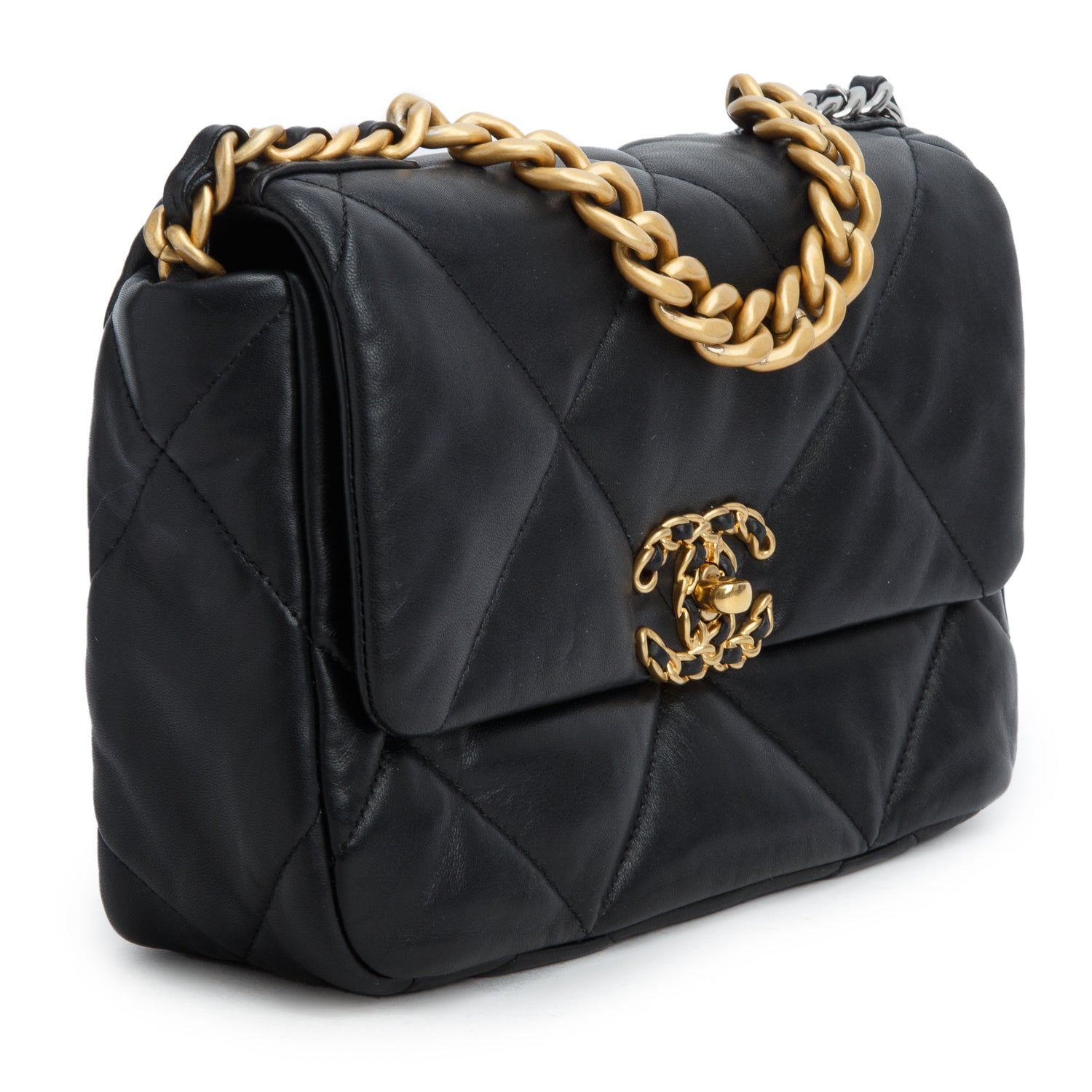 Chanel Black Lambskin Leather Medium 19 Flap Bag w/ Box