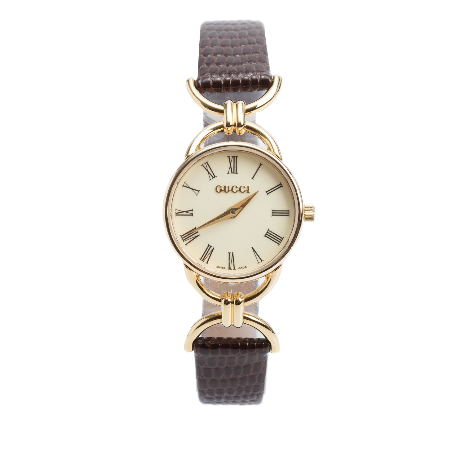 Gucci Gold-Plated Stainless Steel 6000 Series 23 MM Quartz Watch Creme Dial w/ Box & Extra Strap