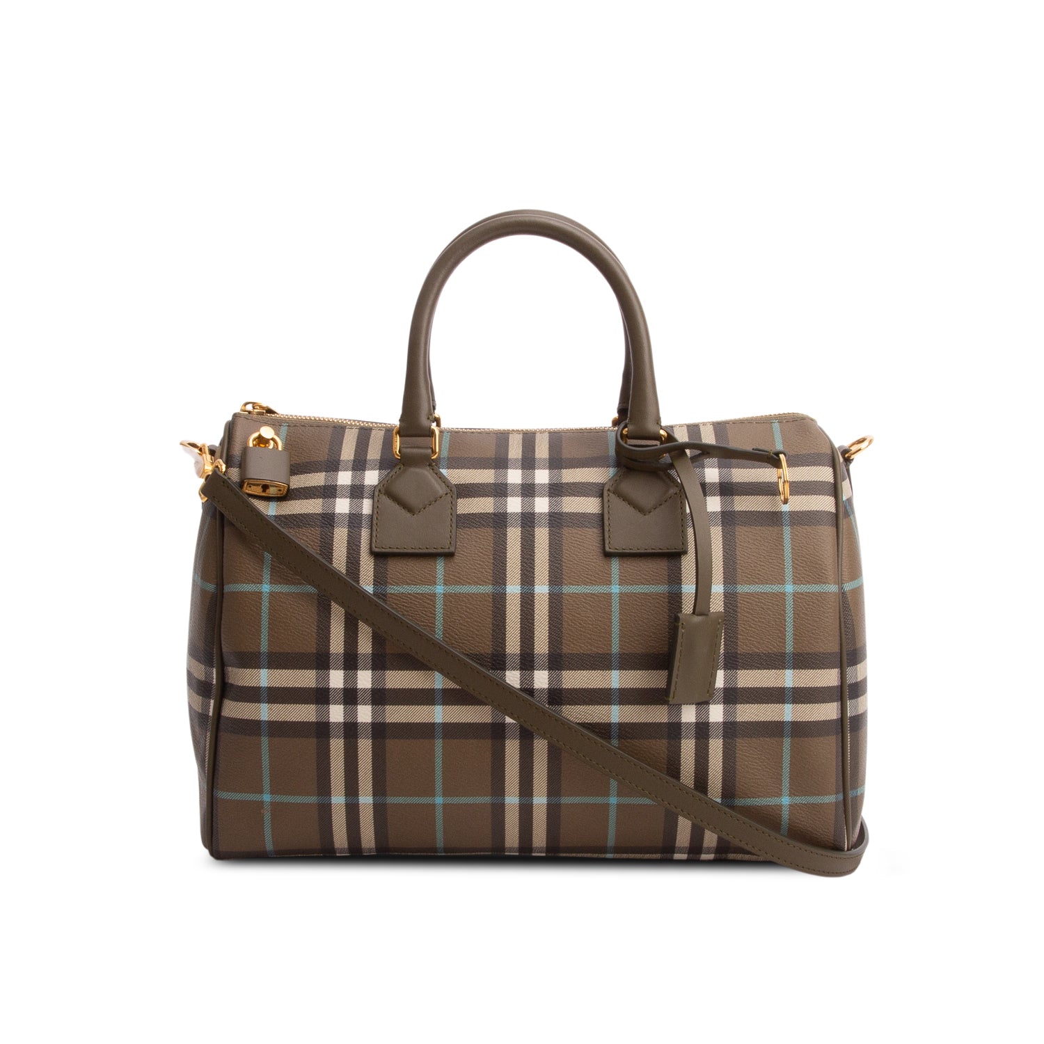 Burberry Green Vintage Check Medium Bowling Bag w/ Strap