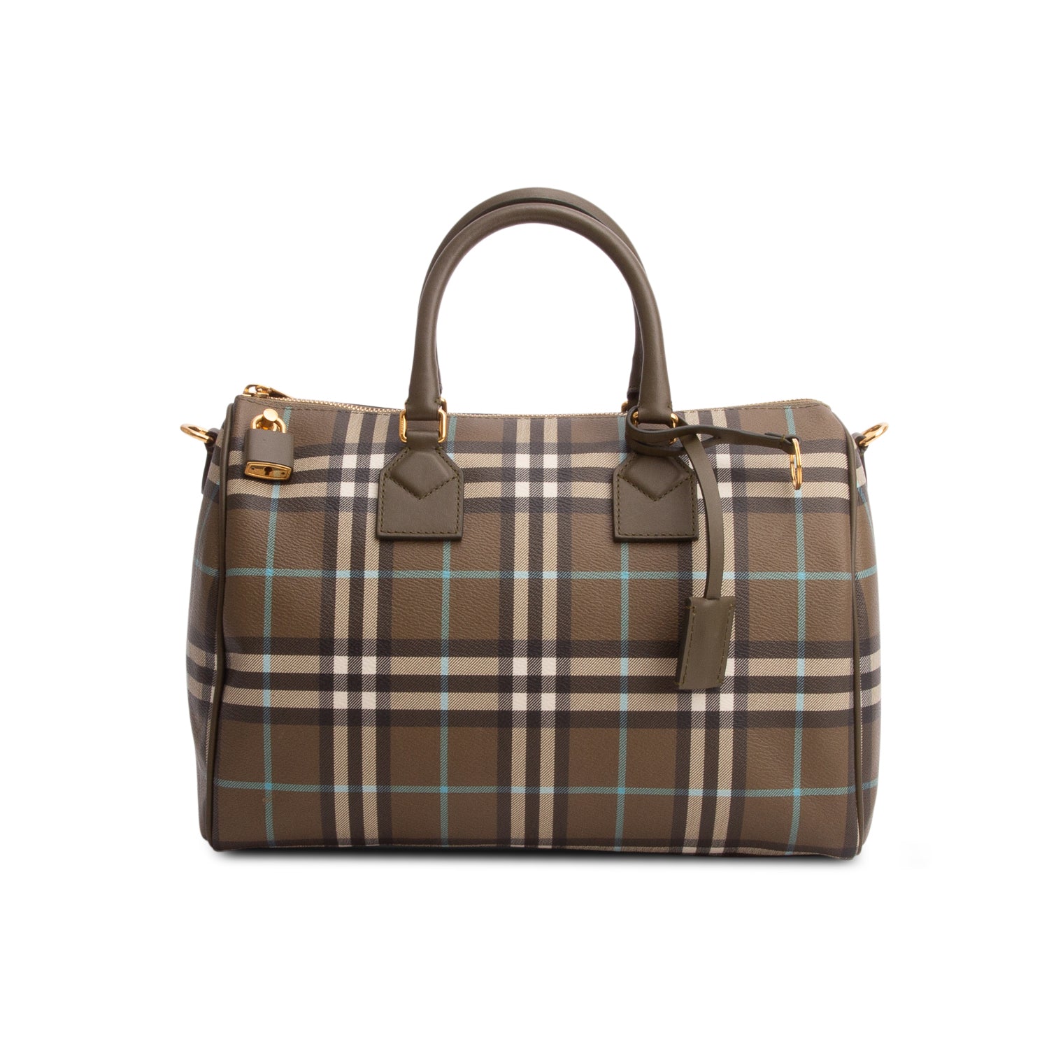 Burberry Green Vintage Check Medium Bowling Bag w/ Strap