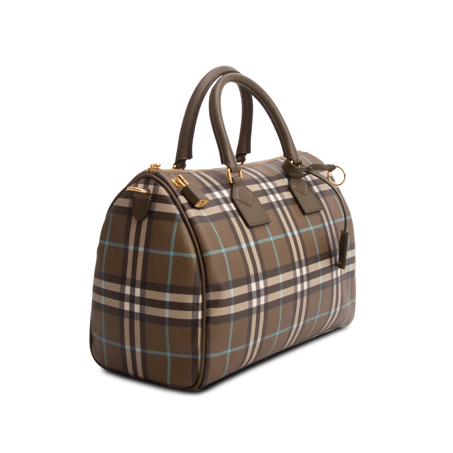 Burberry Green Vintage Check Medium Bowling Bag w/ Strap