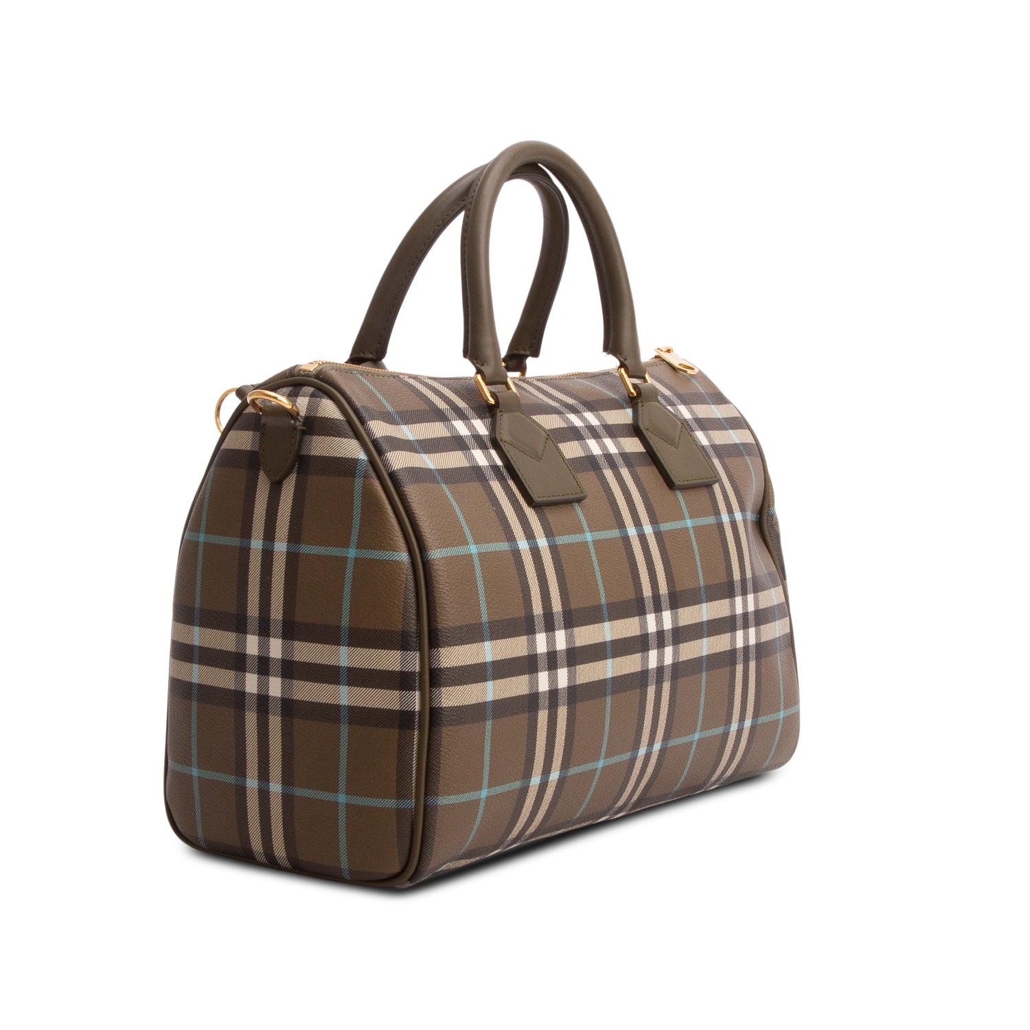 Burberry Green Vintage Check Medium Bowling Bag w/ Strap