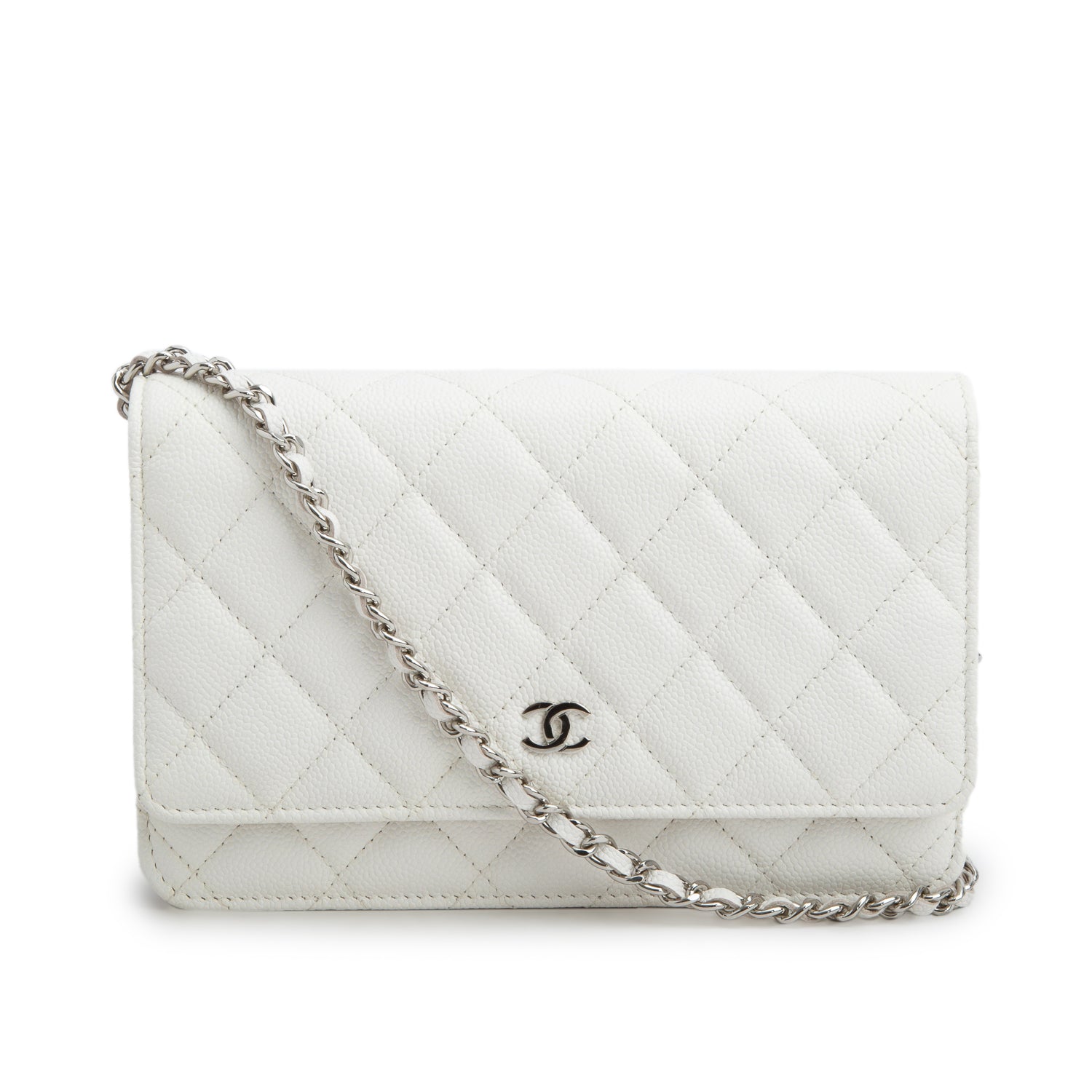 Chanel 2020 White Caviar Quilted Classic Wallet on Chain w/ Box & Authenticity Card