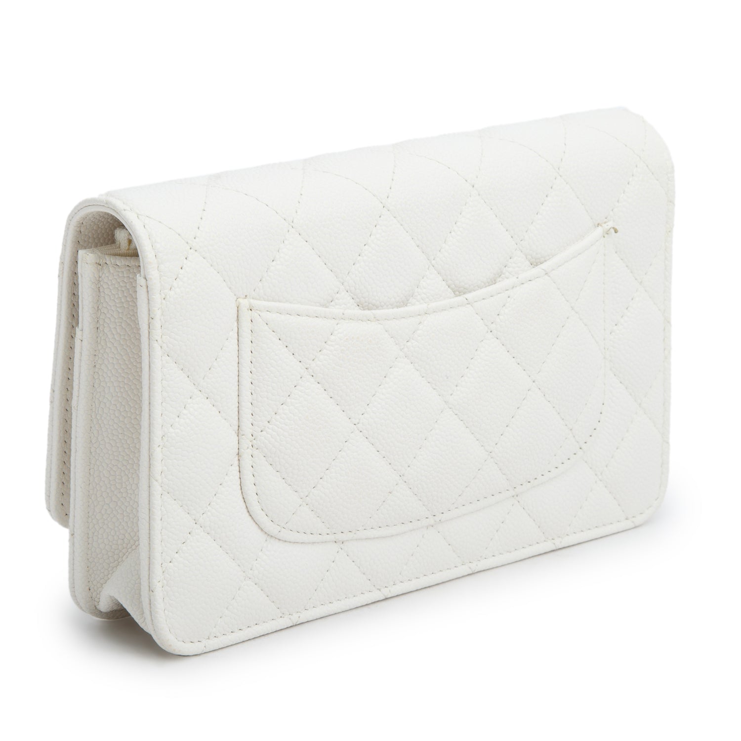Chanel 2020 White Caviar Quilted Classic Wallet on Chain w/ Box & Authenticity Card
