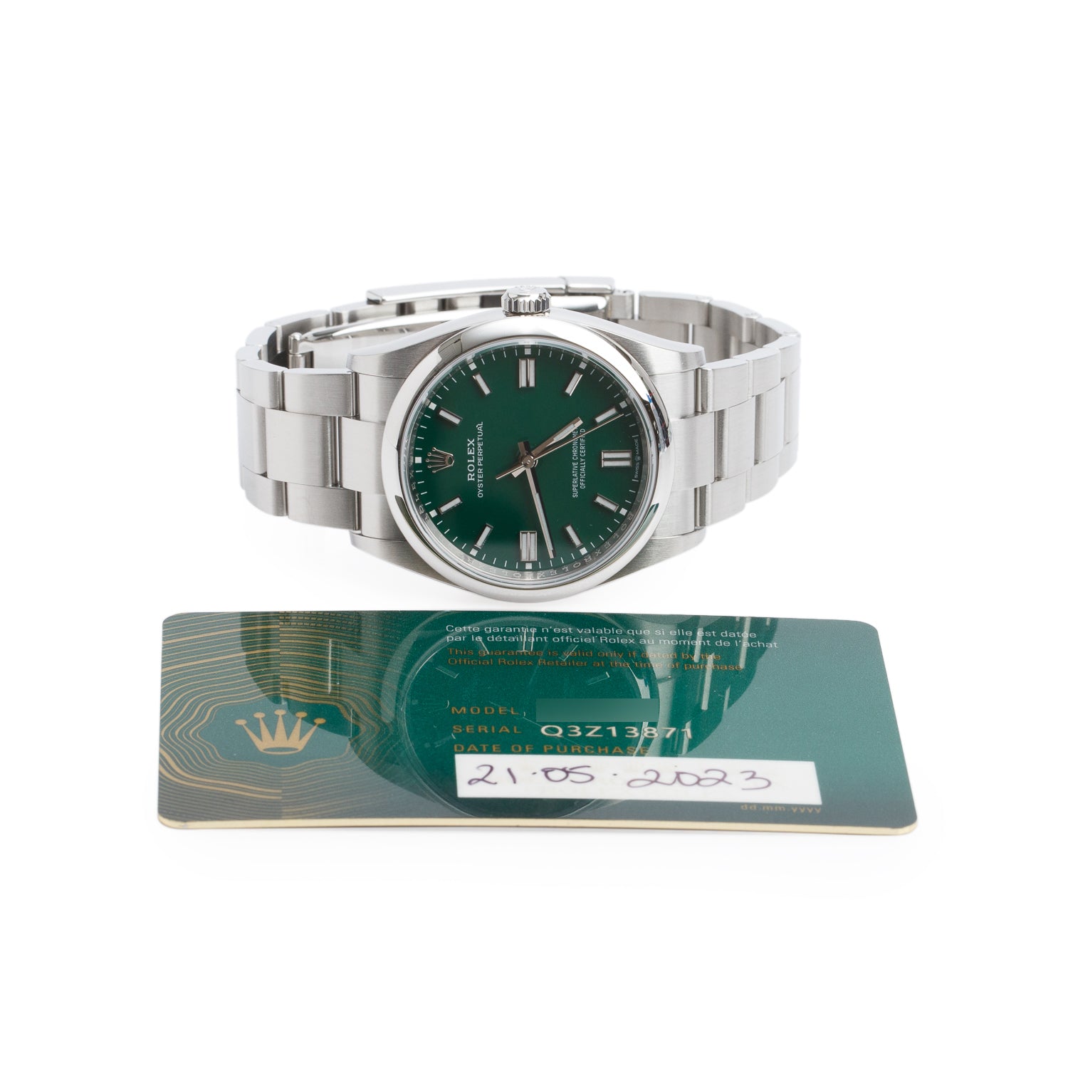 Rolex 2023 Stainless Steel Oyster Perpetual 36 MM Watch Green Dial 126000 w/ Papers