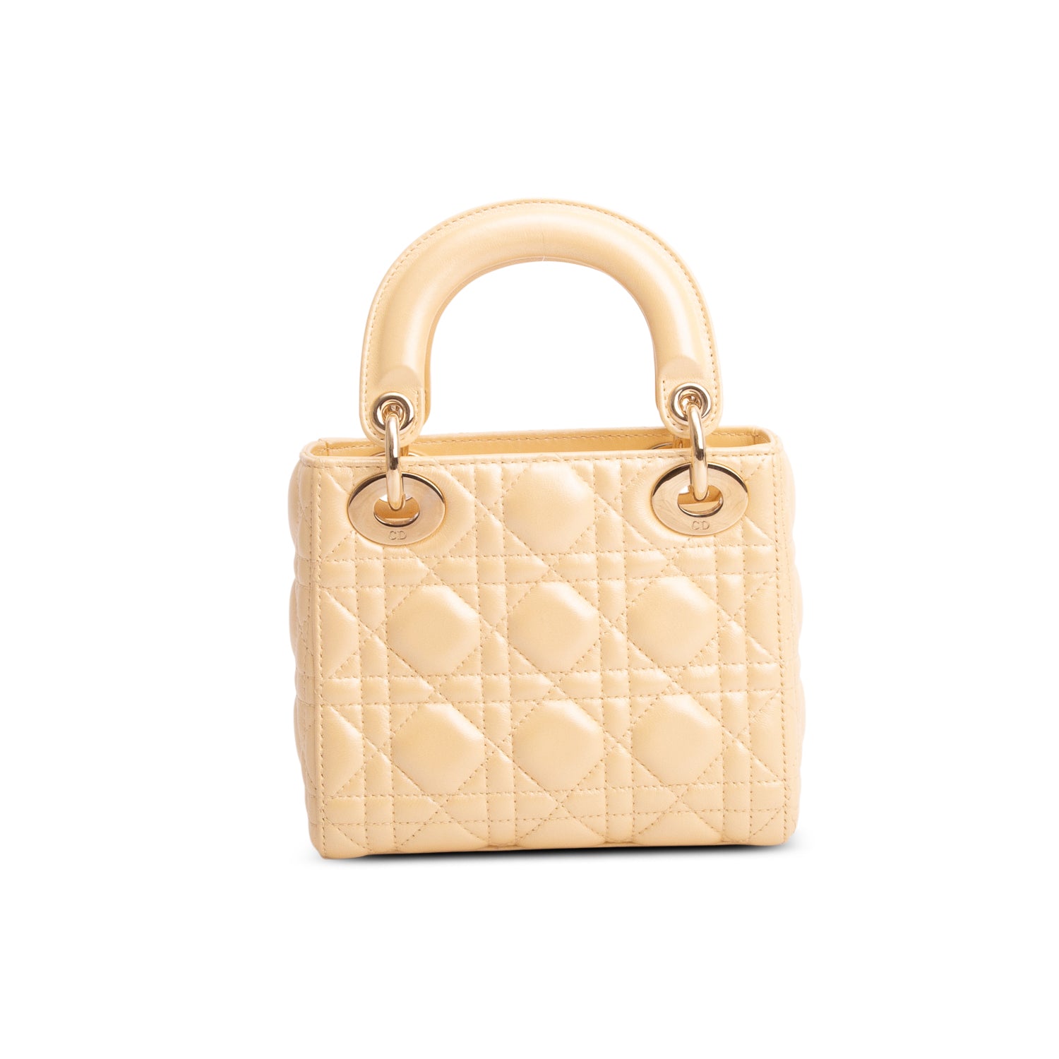 Christian Dior Yellow Metallic Lambskin Leather Cannage Mini Lady Dior Bag w/ Strap