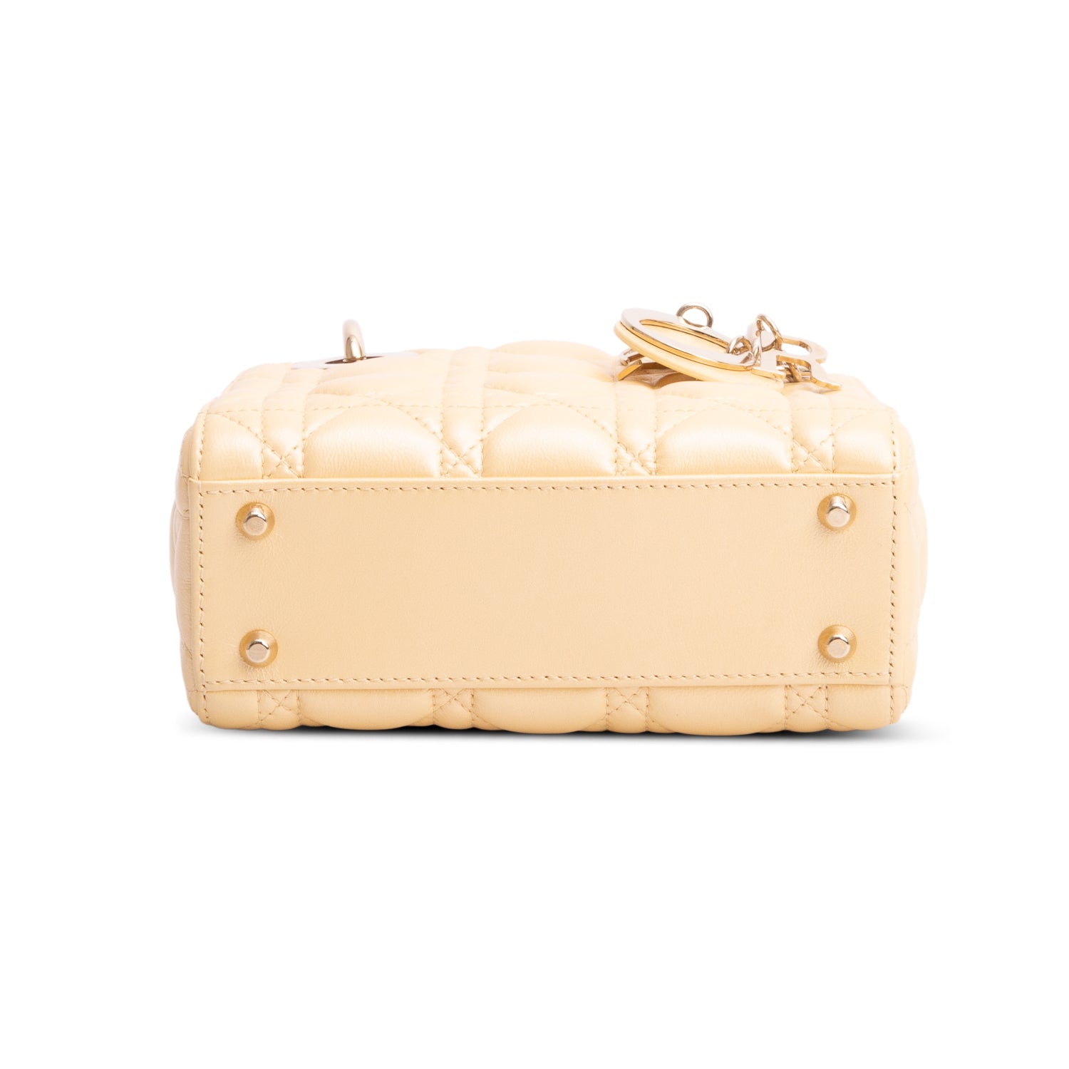 Christian Dior Yellow Metallic Lambskin Leather Cannage Mini Lady Dior Bag w/ Strap