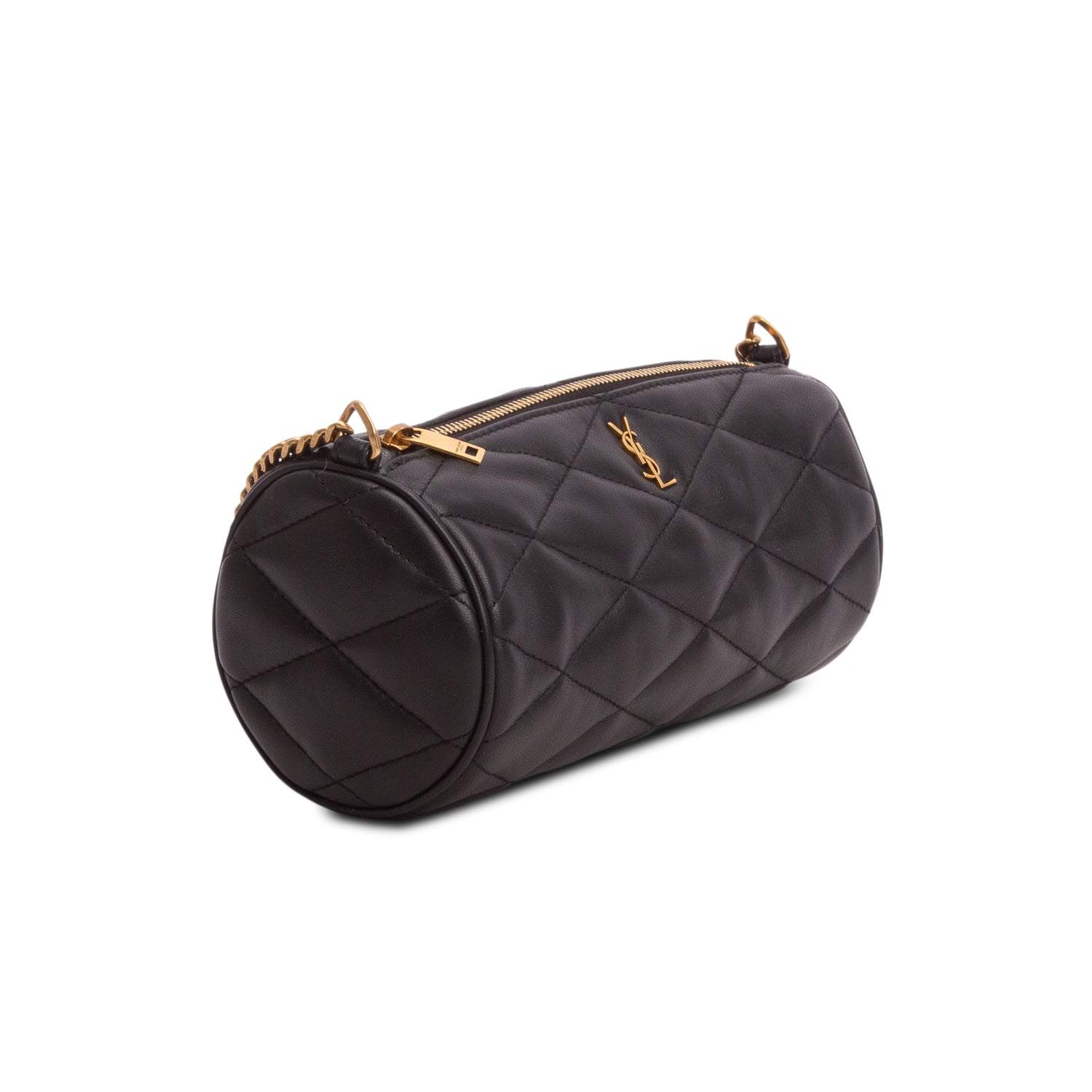 Saint Laurent 2023 Black Quilted Lambskin Leather Mini Sade Tube Bag