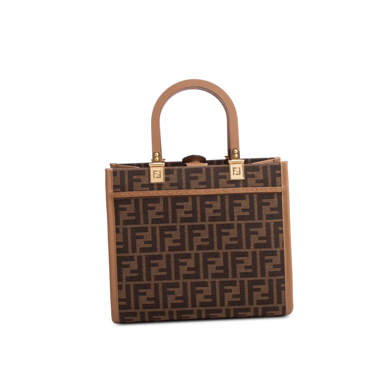Fendi 2024 Brown Jacquard FF 1974 Logo Small Sunshine Shopper Tote w/ Box & Strap